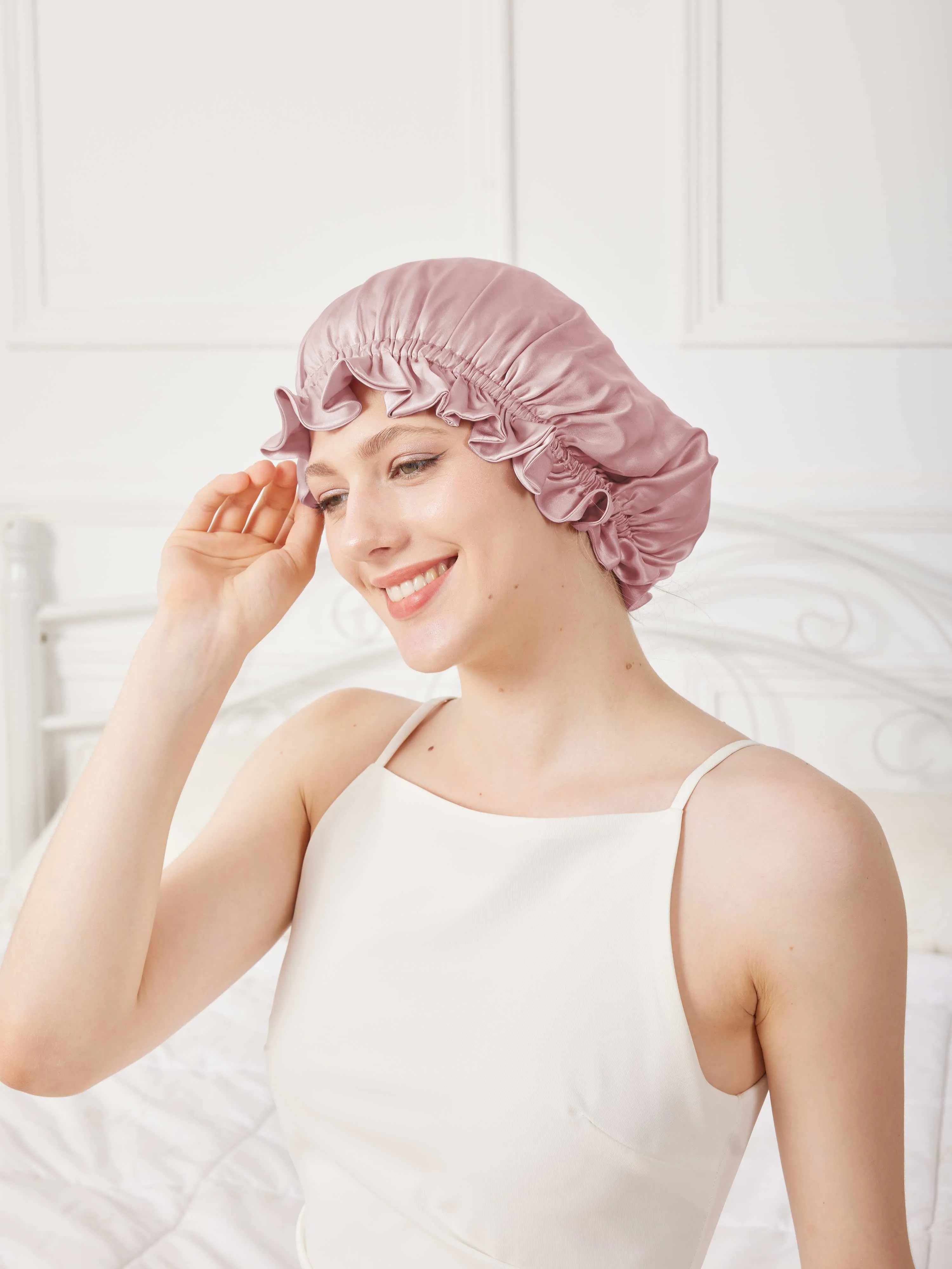 Muriersilk silk bonnet in lotus pink double-sided design for sleeping and hair care