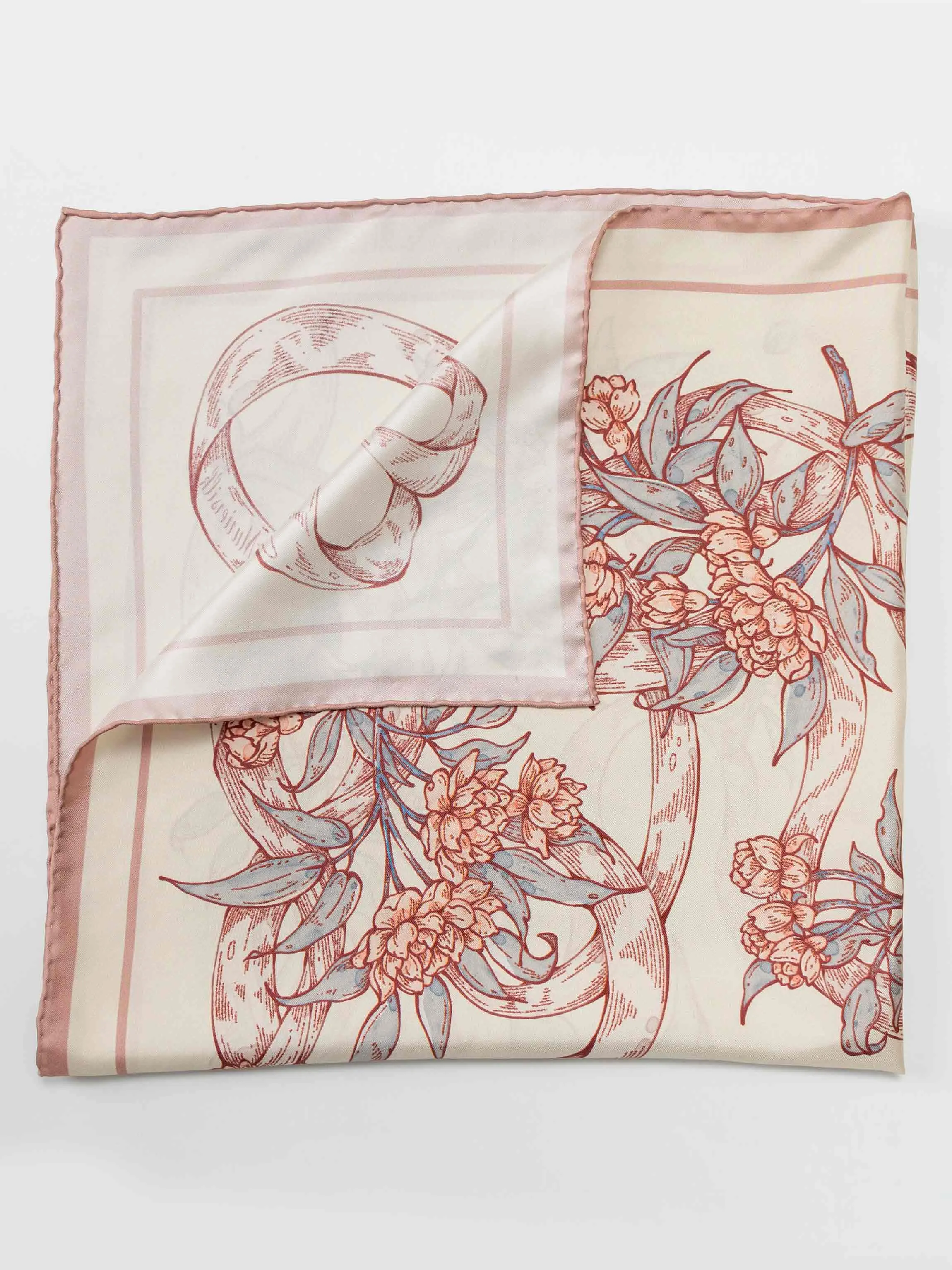 ''Rosa Banksiae''Silk Twill Scarf-Cream/Rose