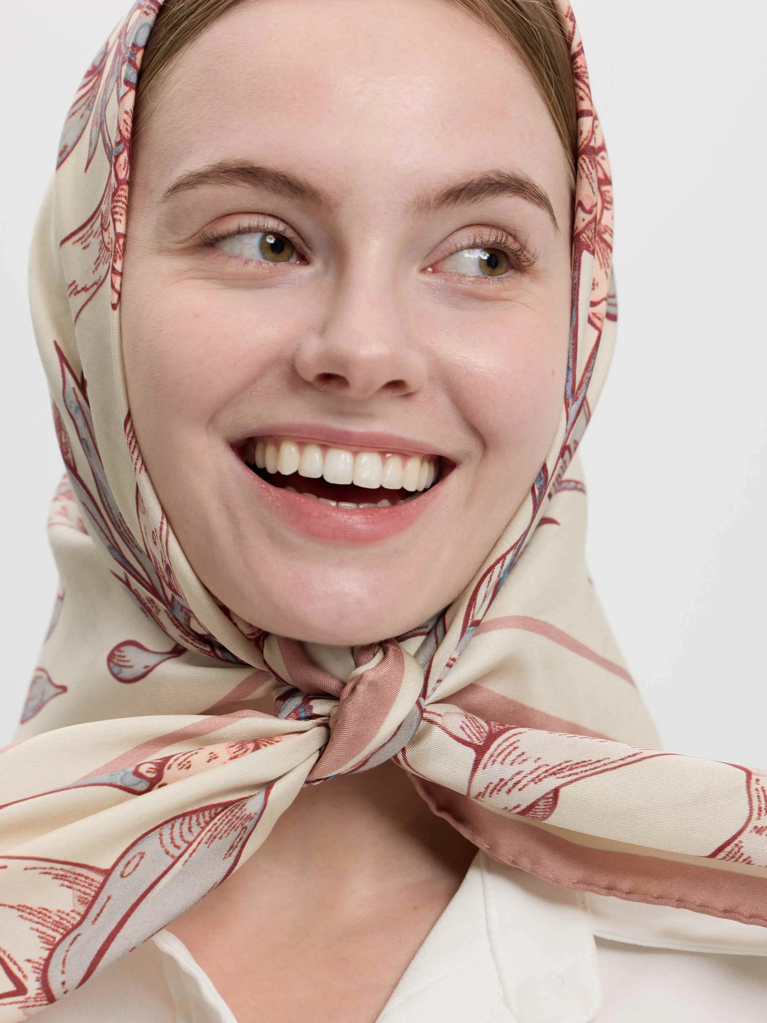 ''Rosa Banksiae''Silk Twill Scarf-Cream/Rose