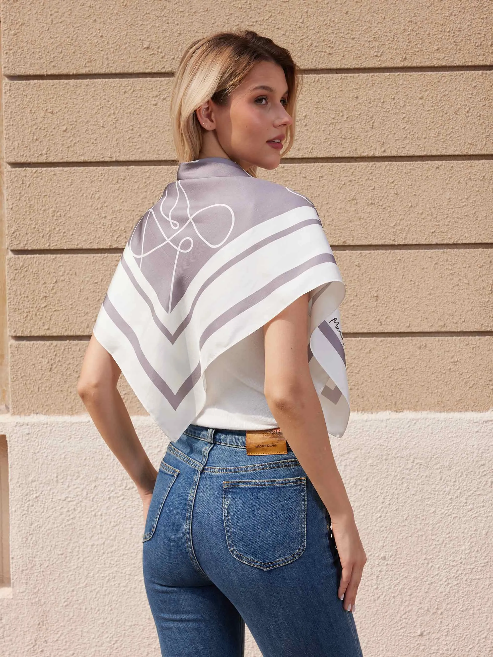 ''M Series''Silk Twill Scarf-Black/Cream