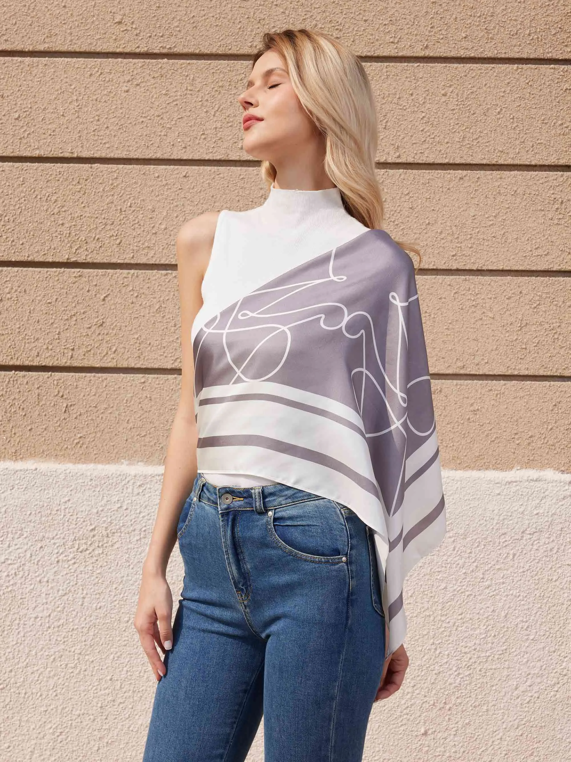 ''M Series''Silk Twill Scarf-Black/Cream