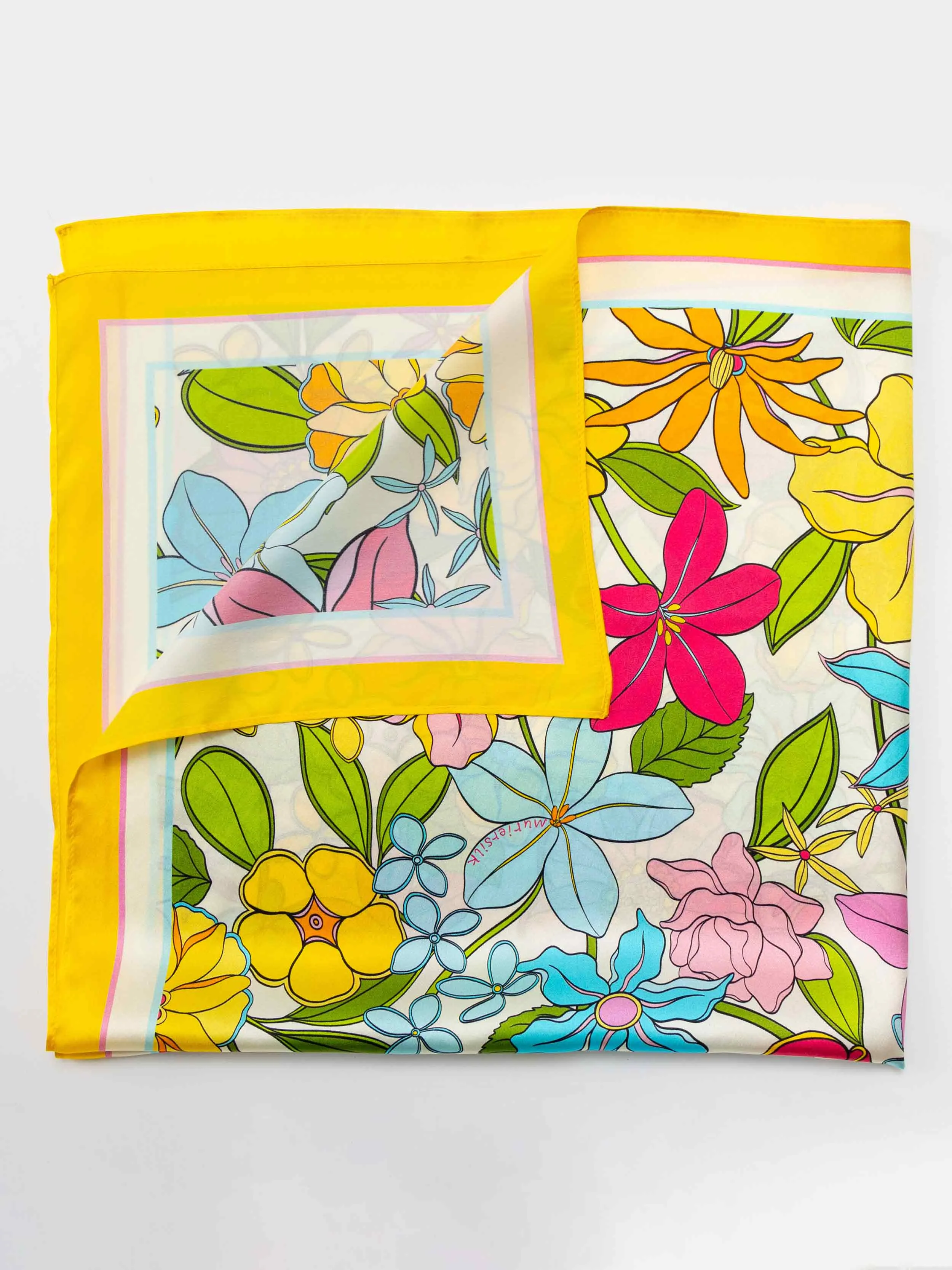 ''Enchanted Garden'' Silk Scarf - Multi/Yellow