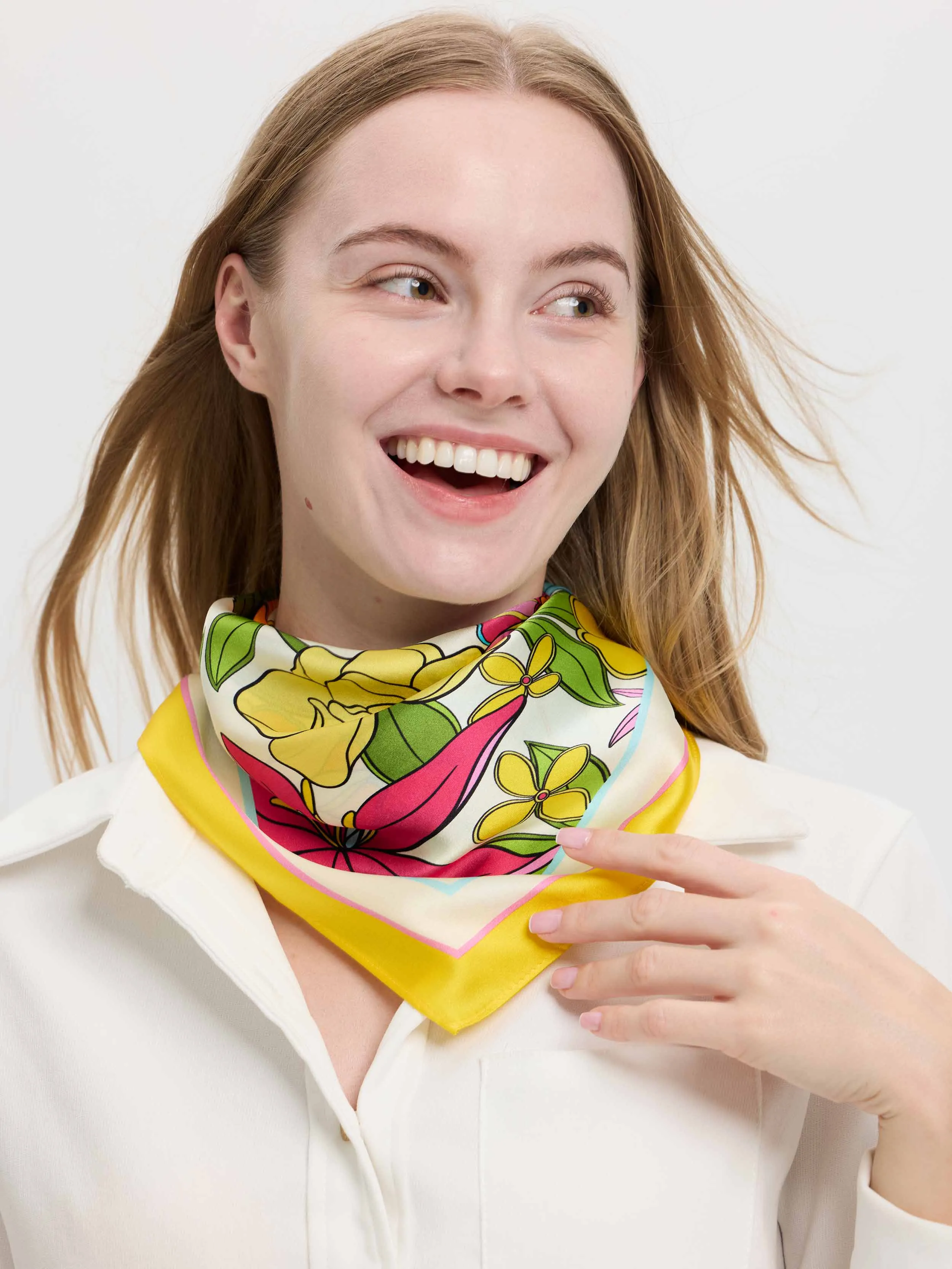 ''Enchanted Garden'' Silk Scarf - Multi/Yellow