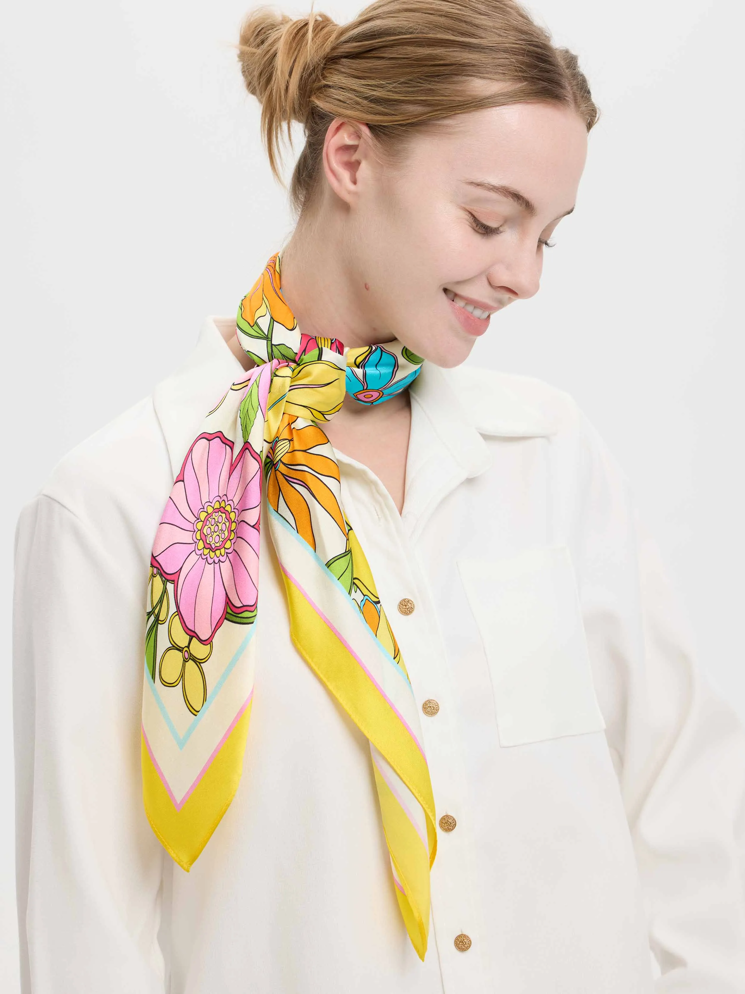 ''Enchanted Garden'' Silk Scarf - Multi/Yellow