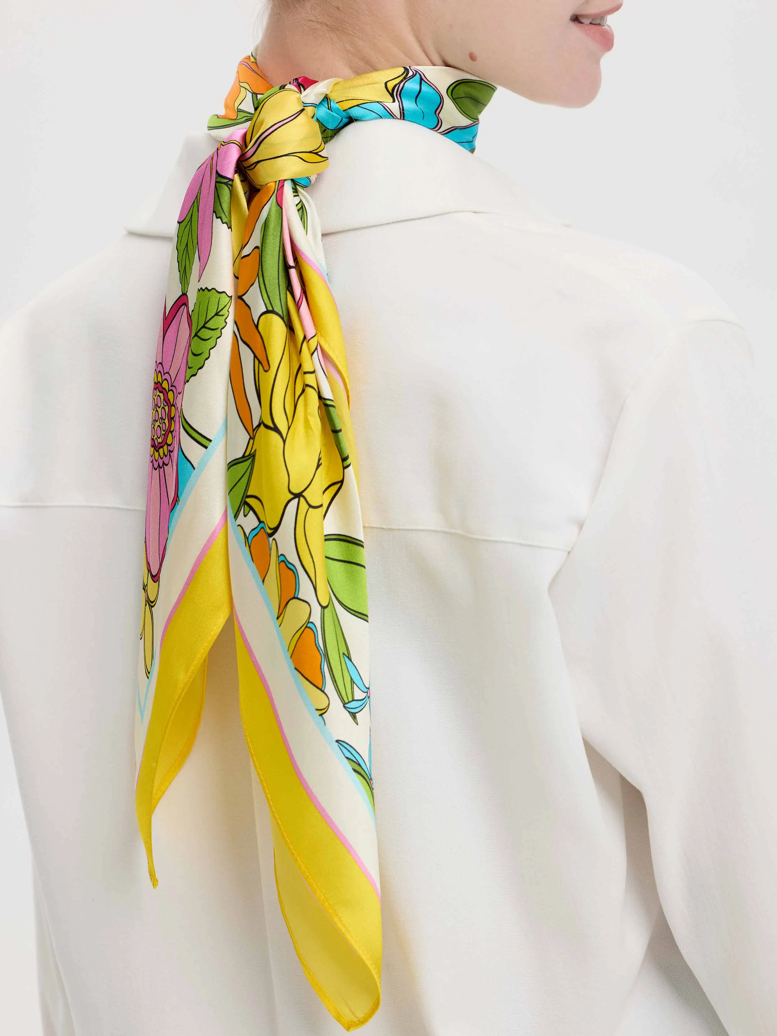''Enchanted Garden'' Silk Scarf - Multi/Yellow