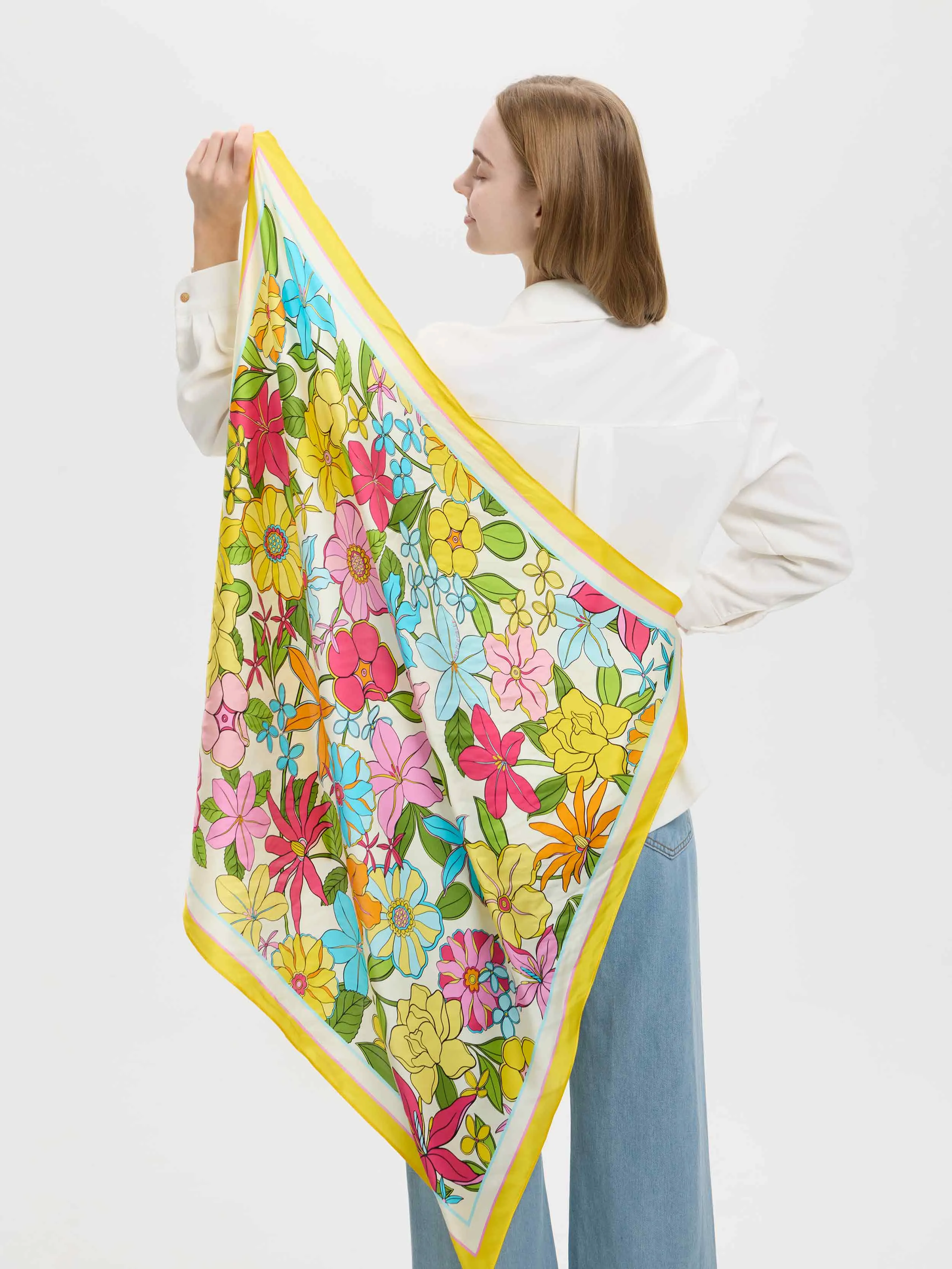 ''Enchanted Garden'' Silk Scarf - Multi/Yellow
