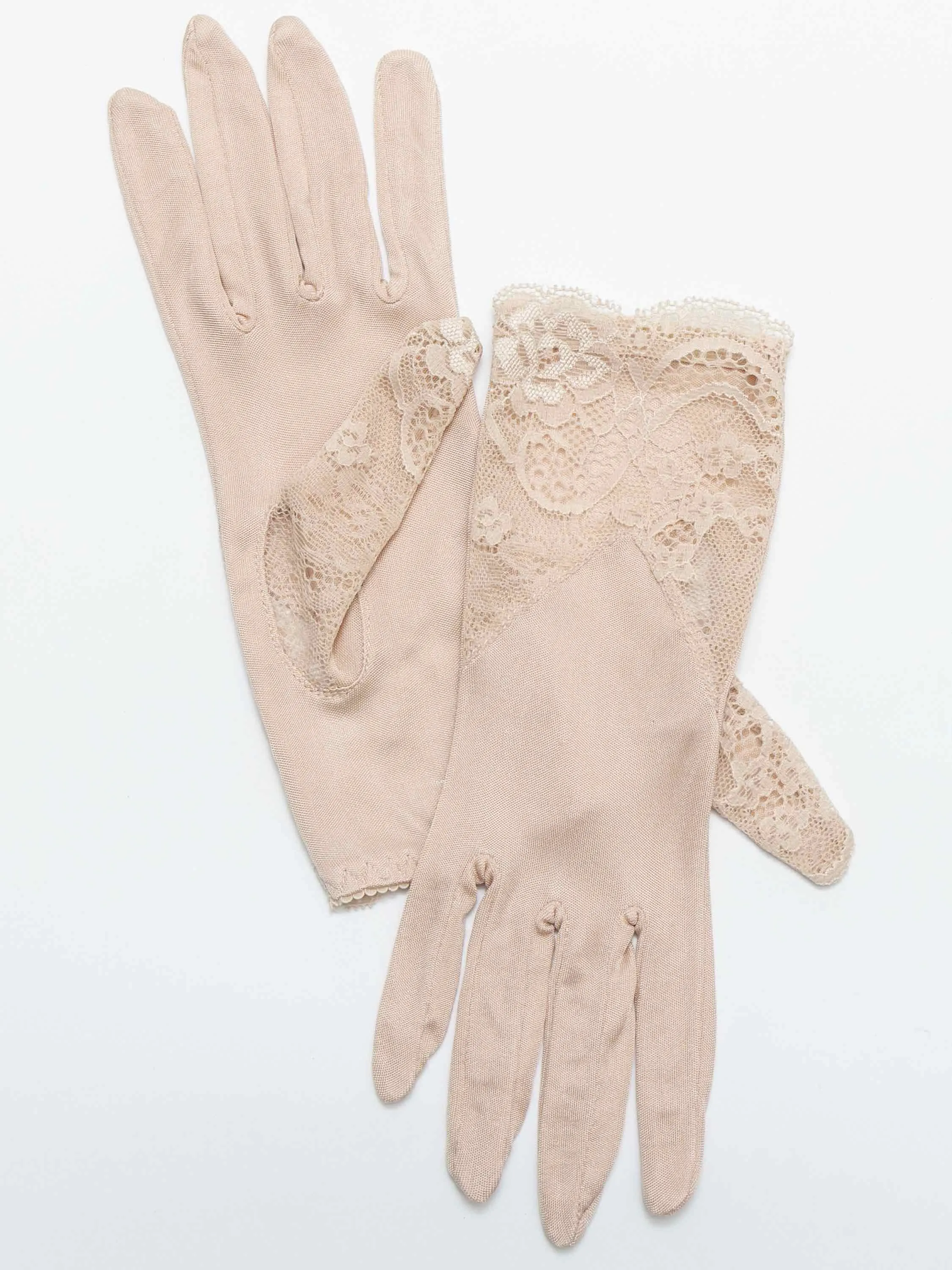 Silk Sleeping Gloves with Lace Cuff for Dry Hand Treatment