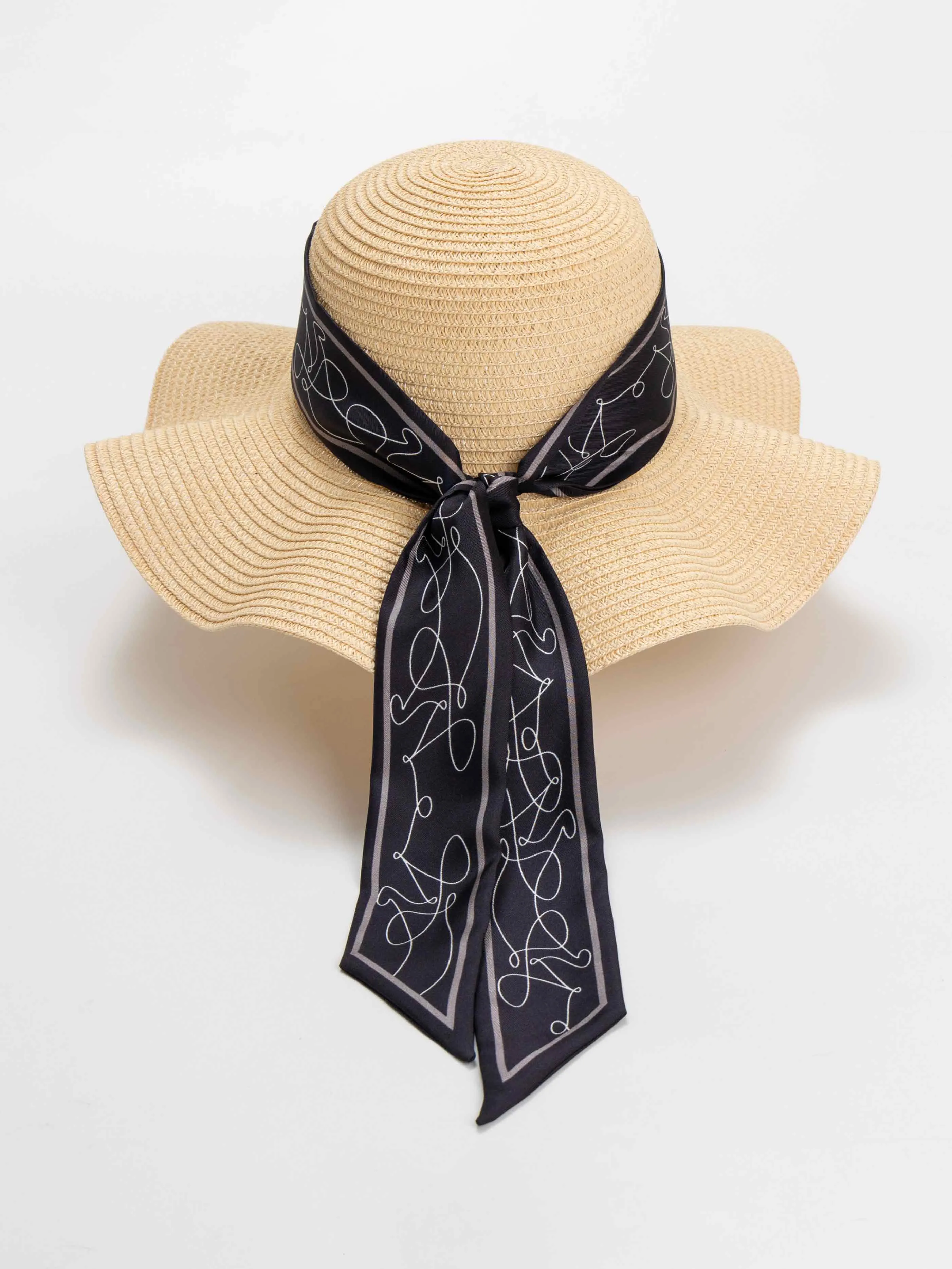 ”M Series” Silk Twill Skinny Scarf - Black/Cream