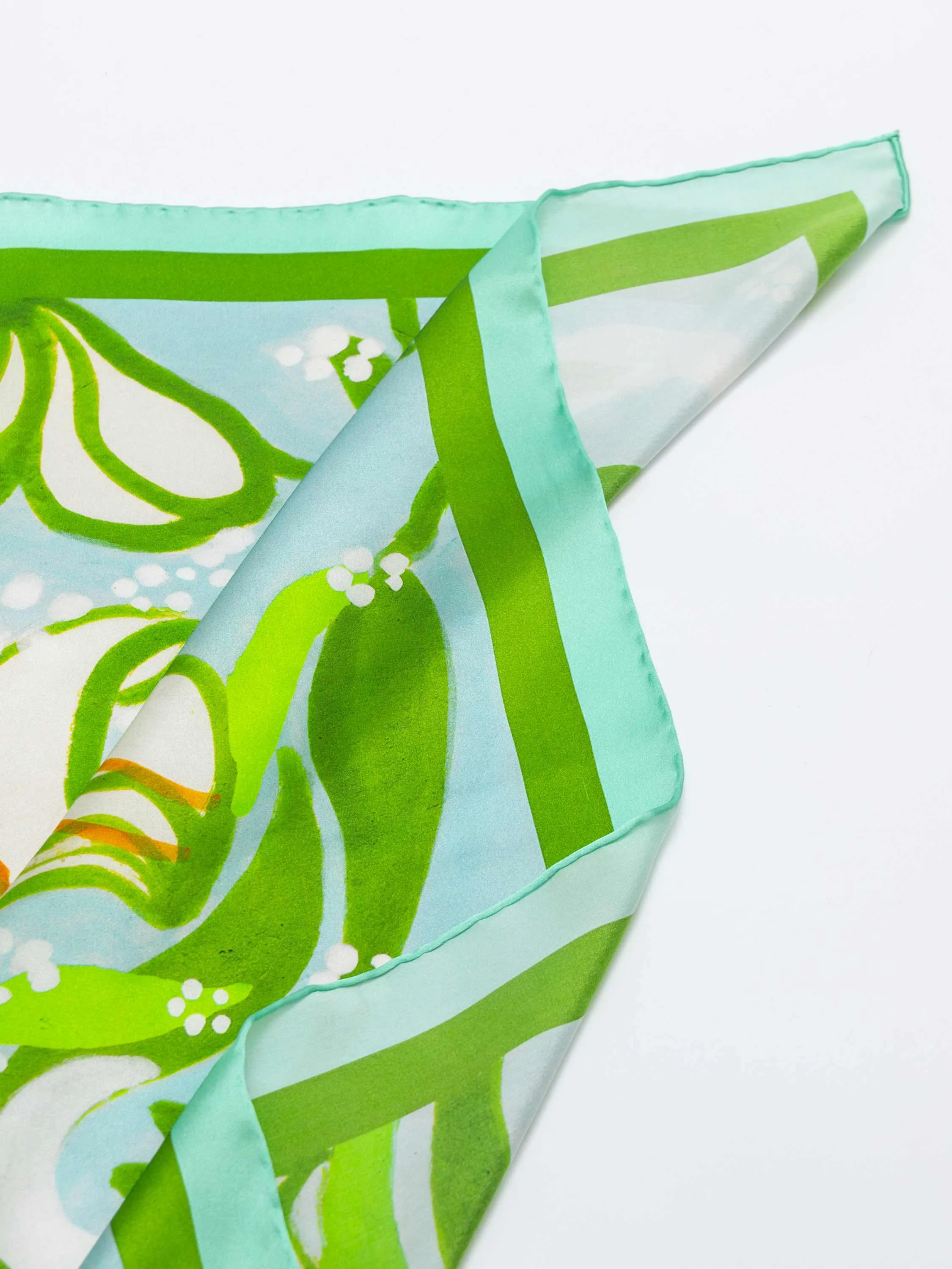 ”Moonlit Lily” Silk Square Scarf - Mint/Azure