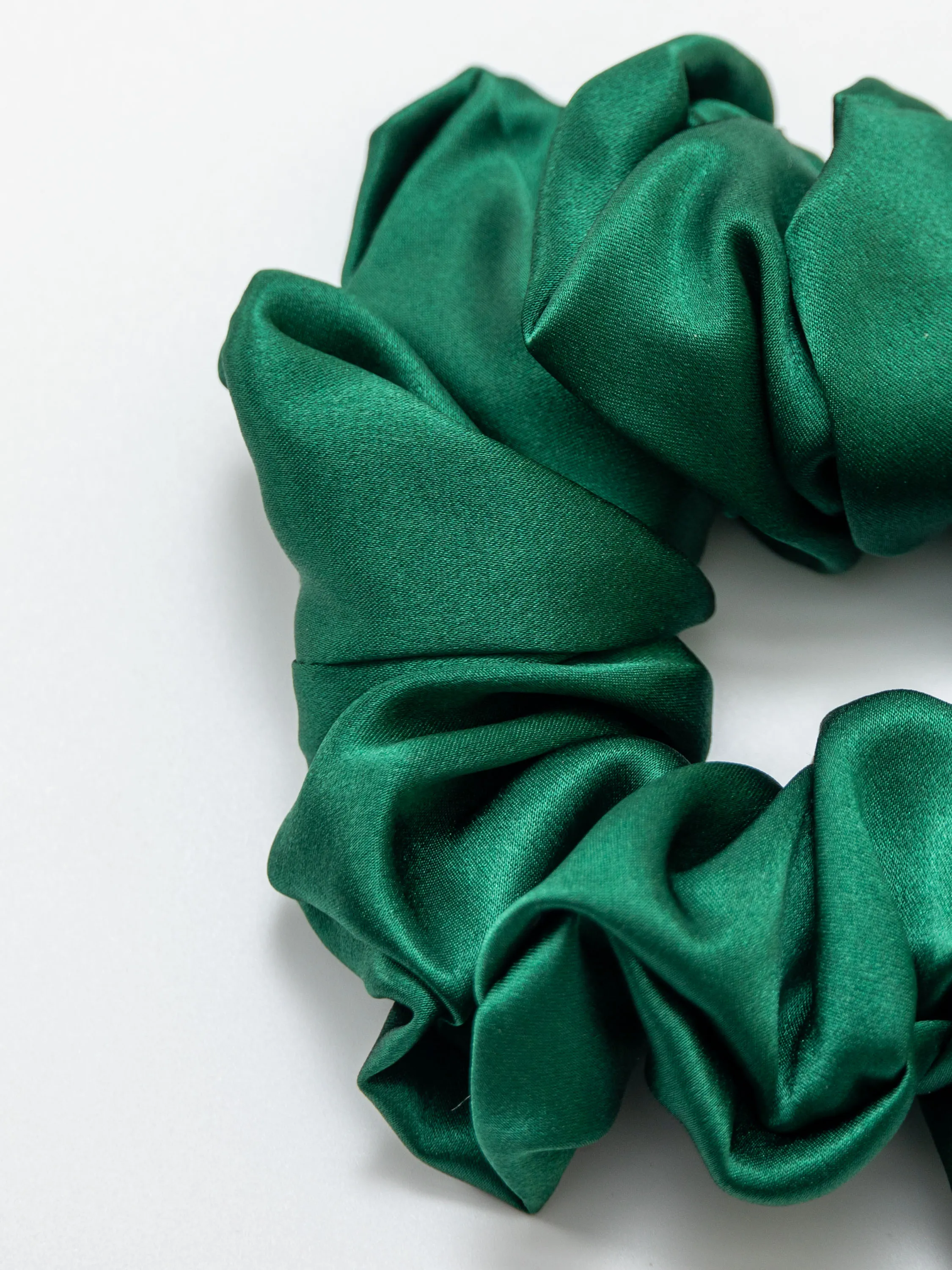 "Forest & Glow" Silk Scrunchie Trio Set - Emerald/Gold/Peach