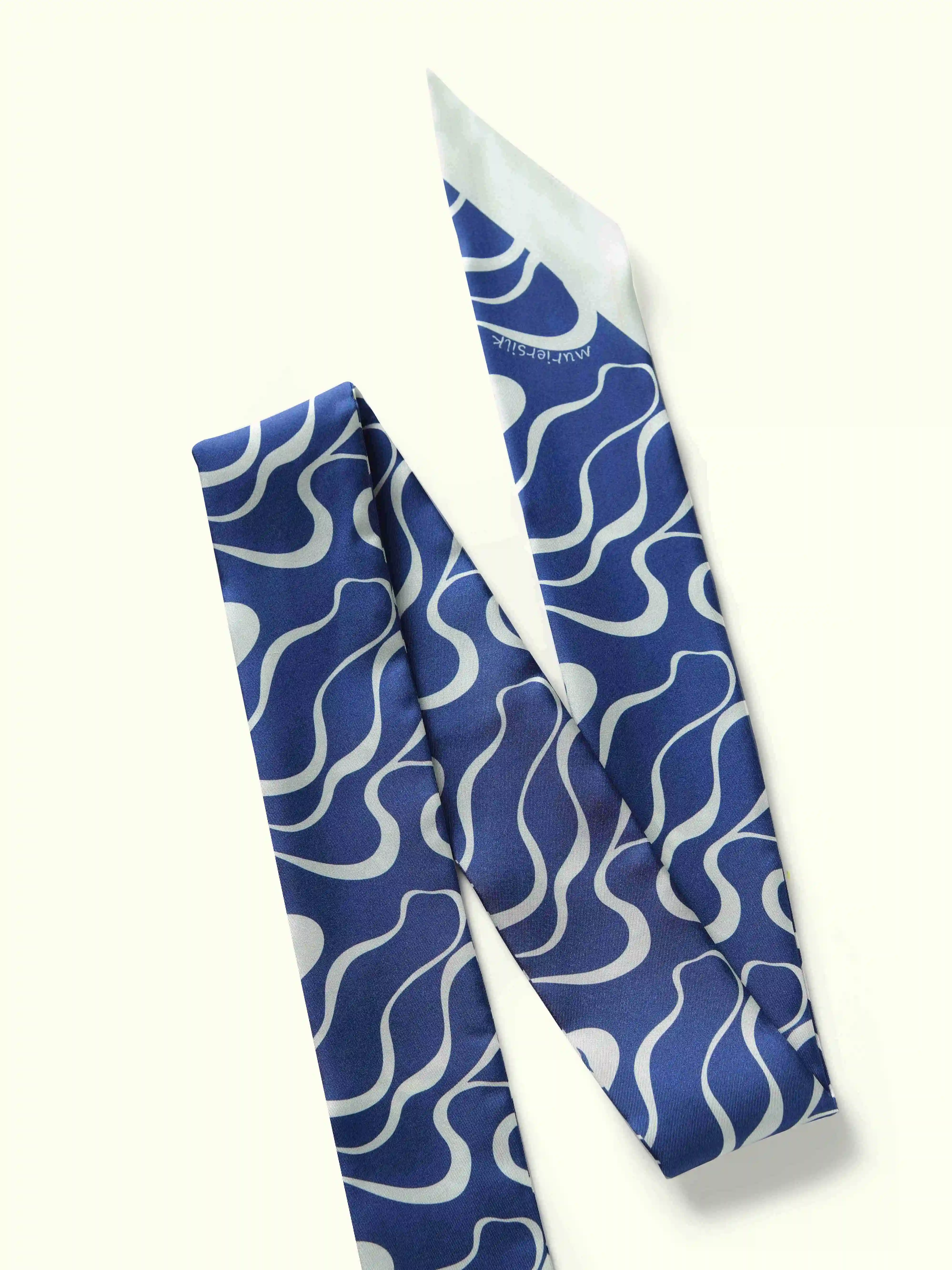 Muriersilk Wave Pattern Silk Twill Skinny Scarf – Multicolor — front view — premium mulberry silk