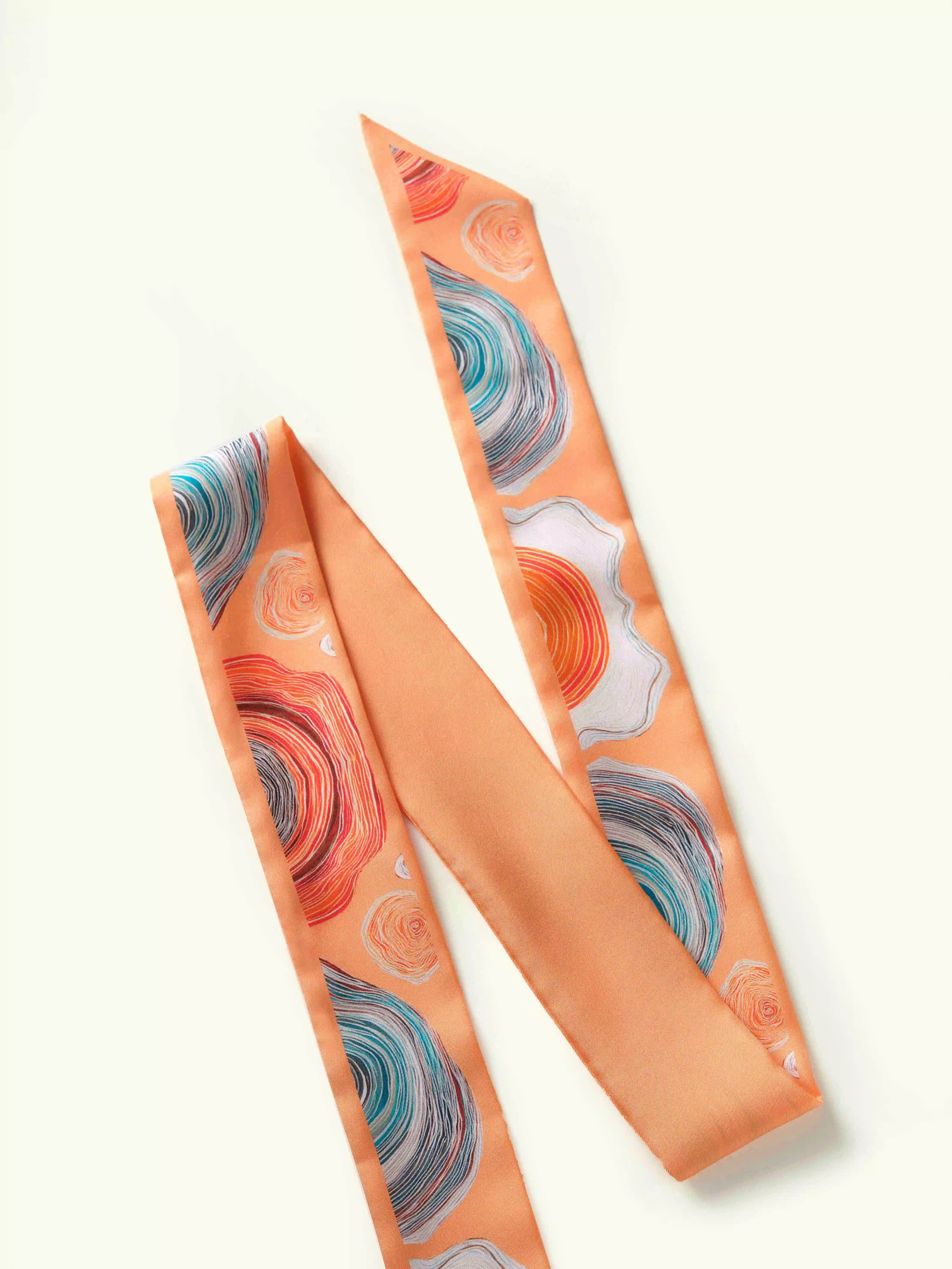 Muriersilk Agate Swirl Silk Twill Skinny Scarf – Multicolor — front view — premium mulberry silk