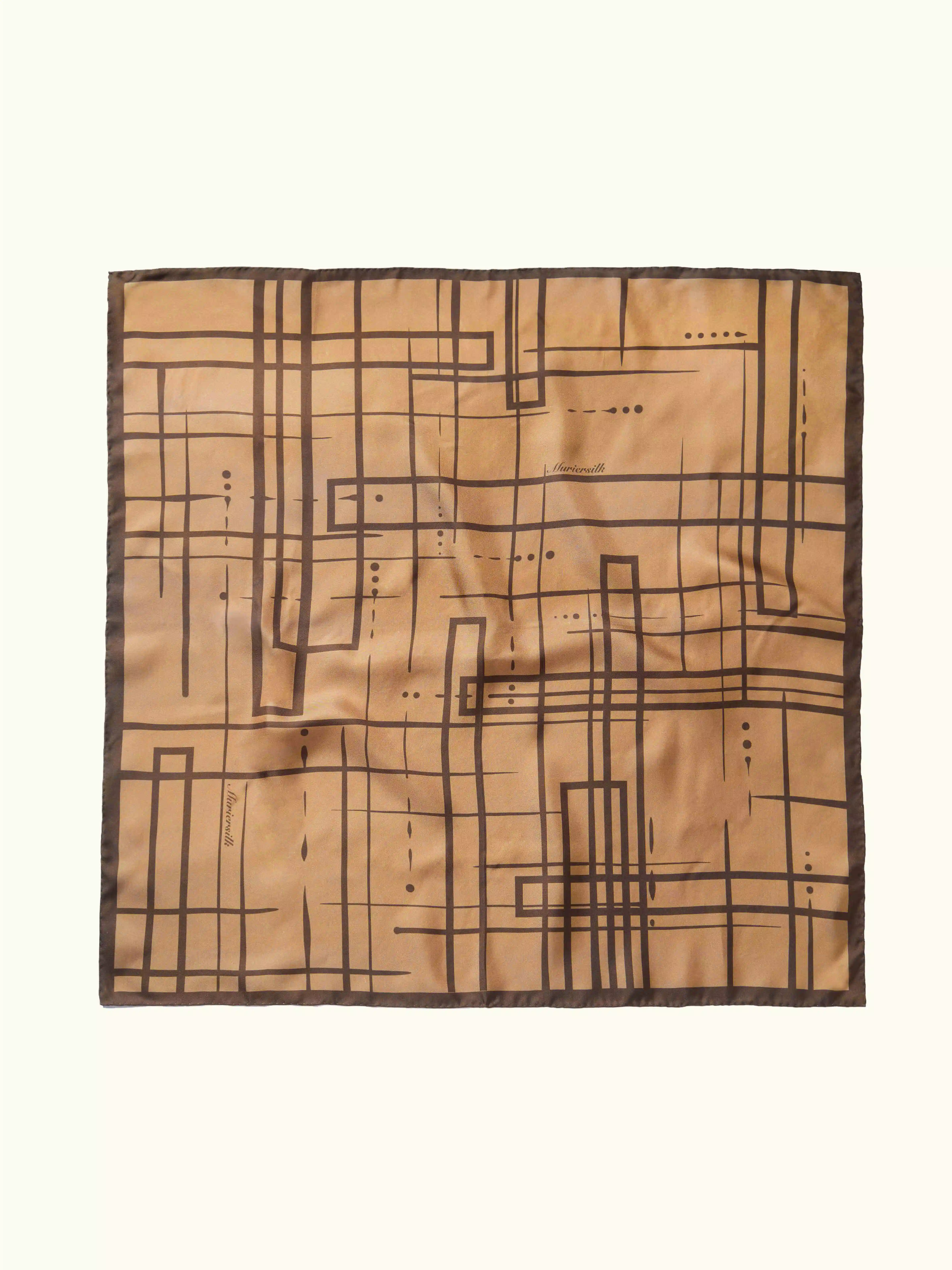 Muriersilk Jiangnan Rain Grid Silk Twill Scarf-Camel/Cream/Navy/Red — front view — premium mulberry silk