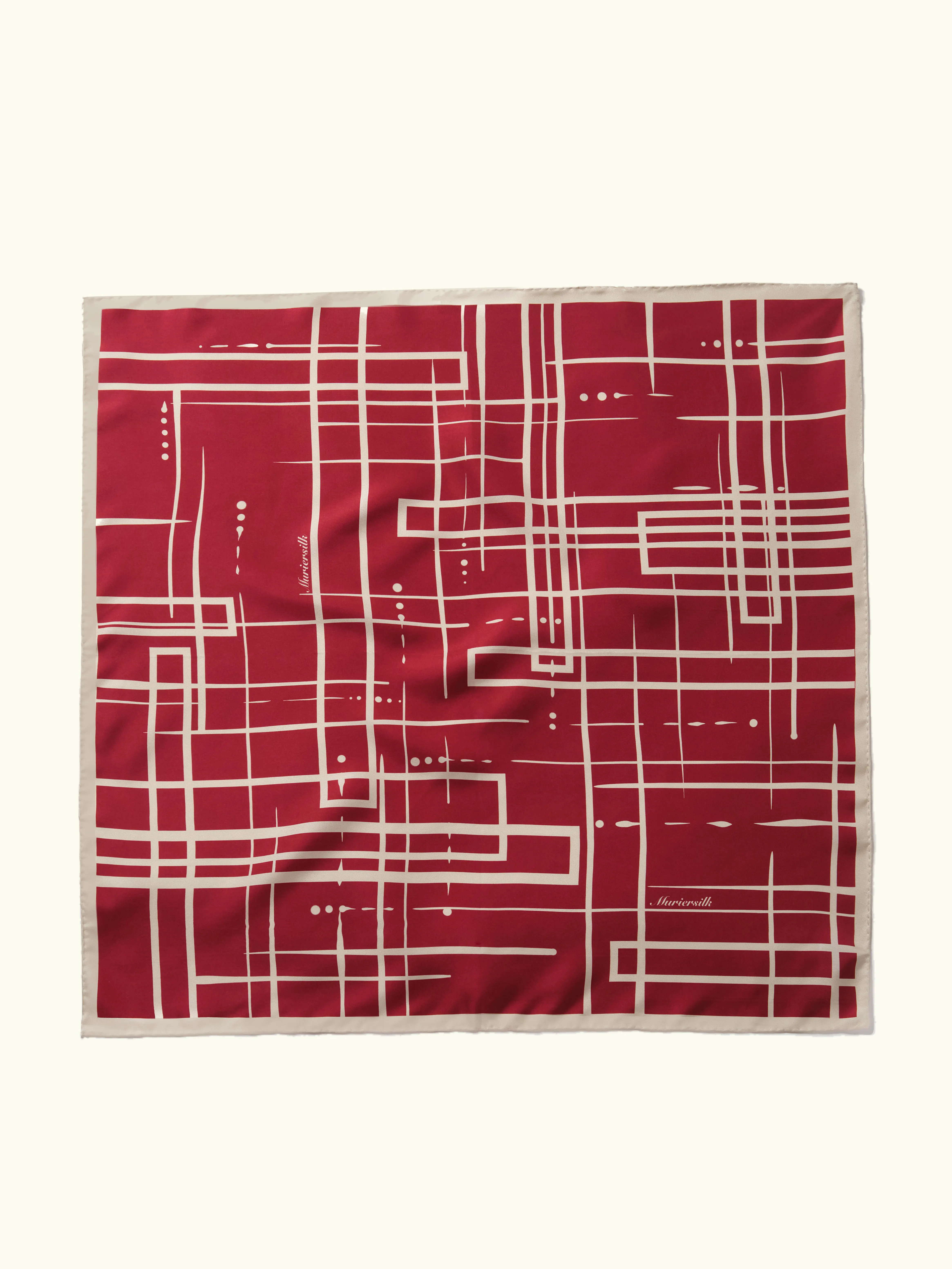 Muriersilk Jiangnan Rain Grid Silk Twill Scarf-Camel/Cream/Navy/Red — front view — premium mulberry silk