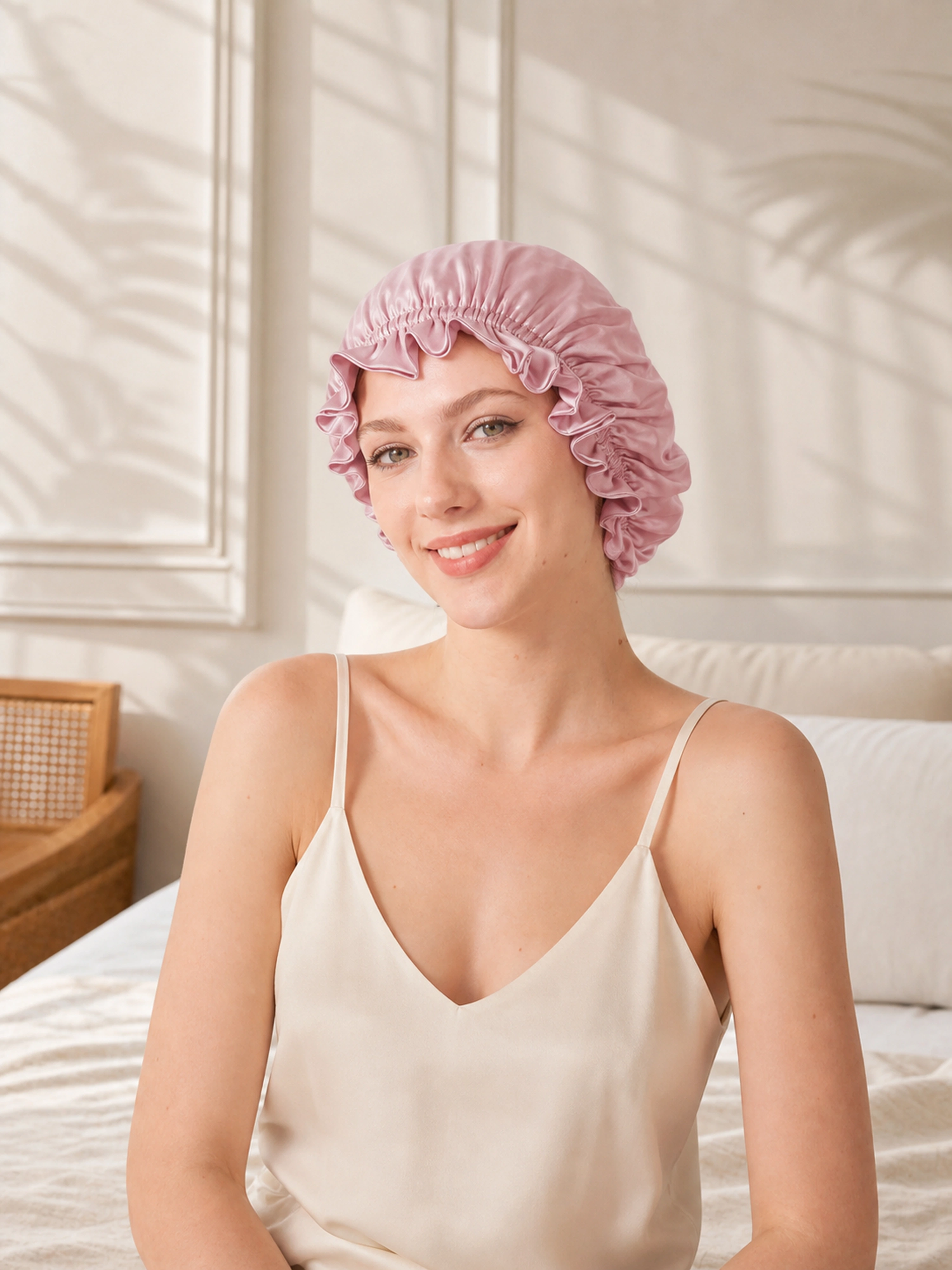 Muriersilk Ruffled Reversible Silk Bonnet - SilkRuffle — second color shown — premium mulberry silk