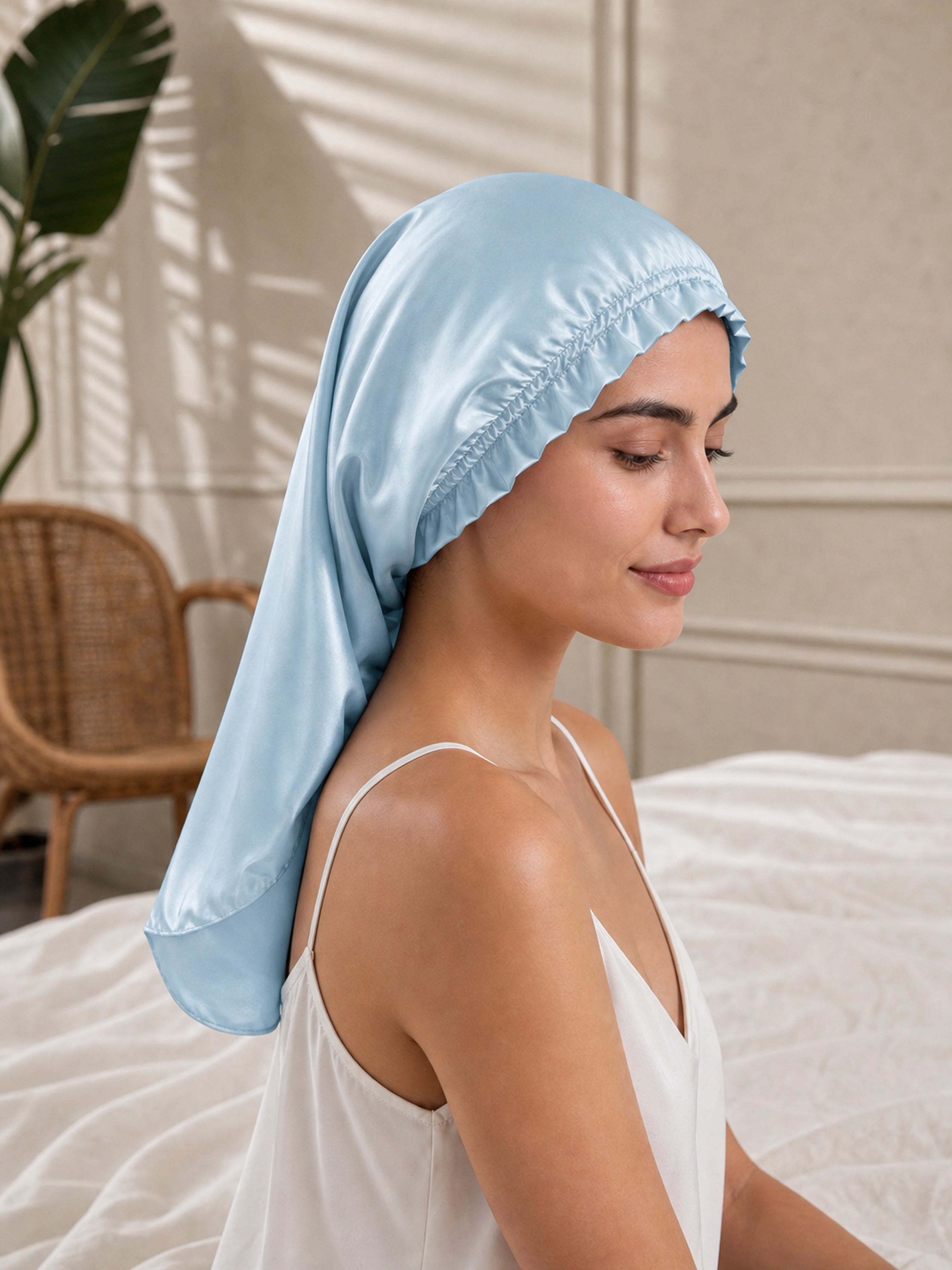Muriersilk Long Ruffled Silk Turban - RuffleLong — flat lay — premium mulberry silk