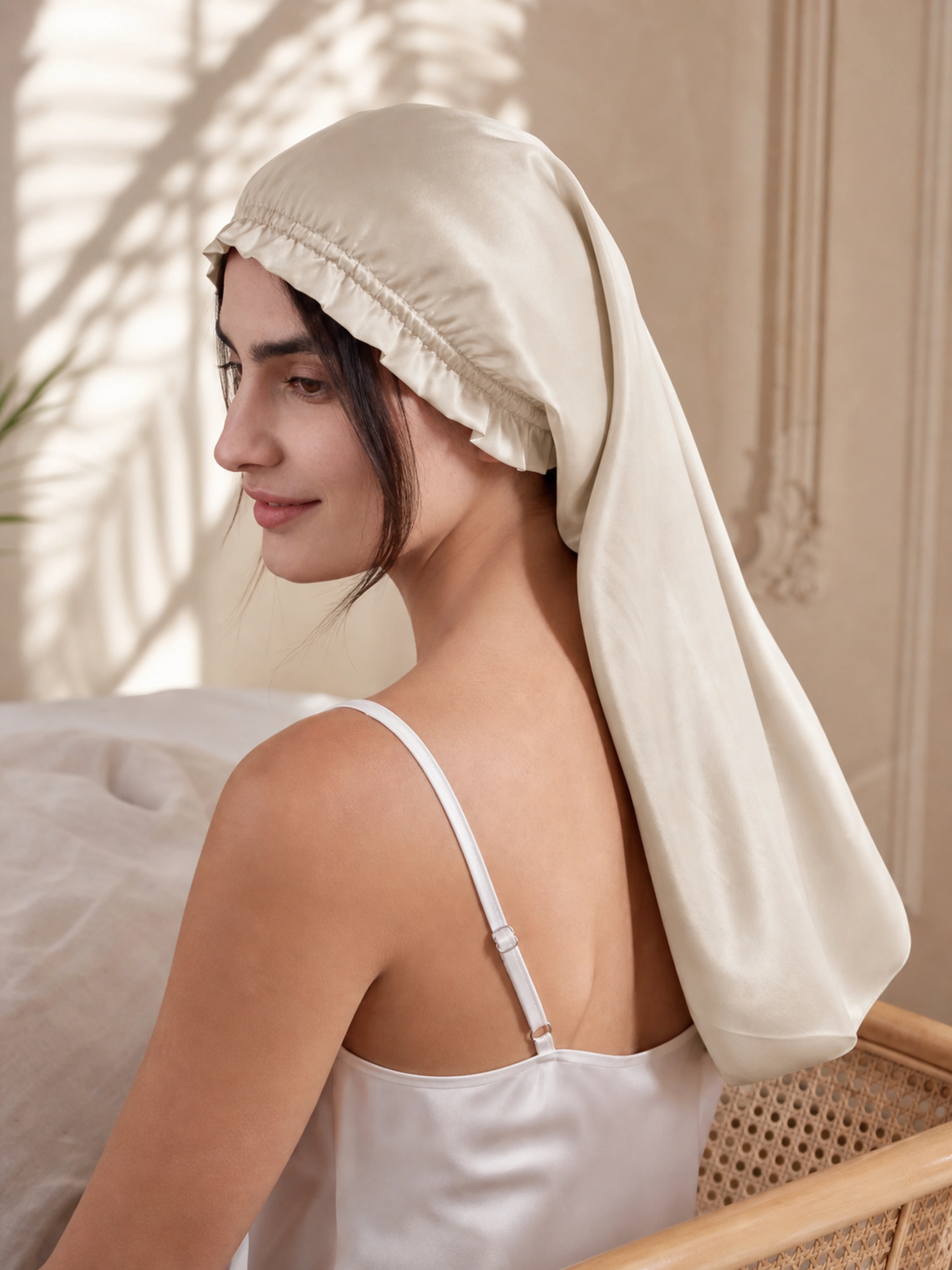 Muriersilk Long Ruffled Silk Turban - RuffleLong — color swatch view — premium mulberry silk