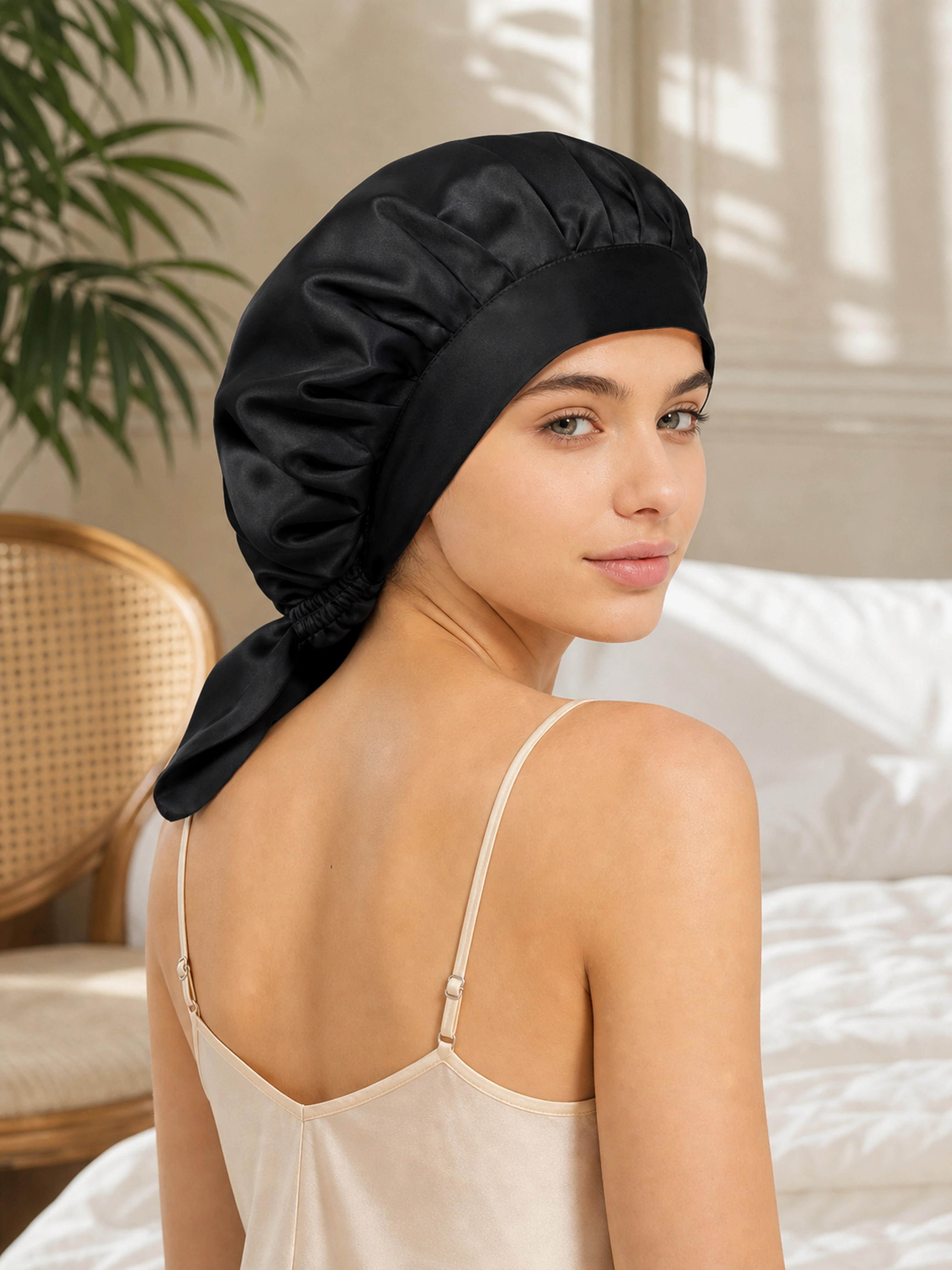 Muriersilk Back-Tie Silk Bonnet - SilkTie — stitching detail — premium mulberry silk