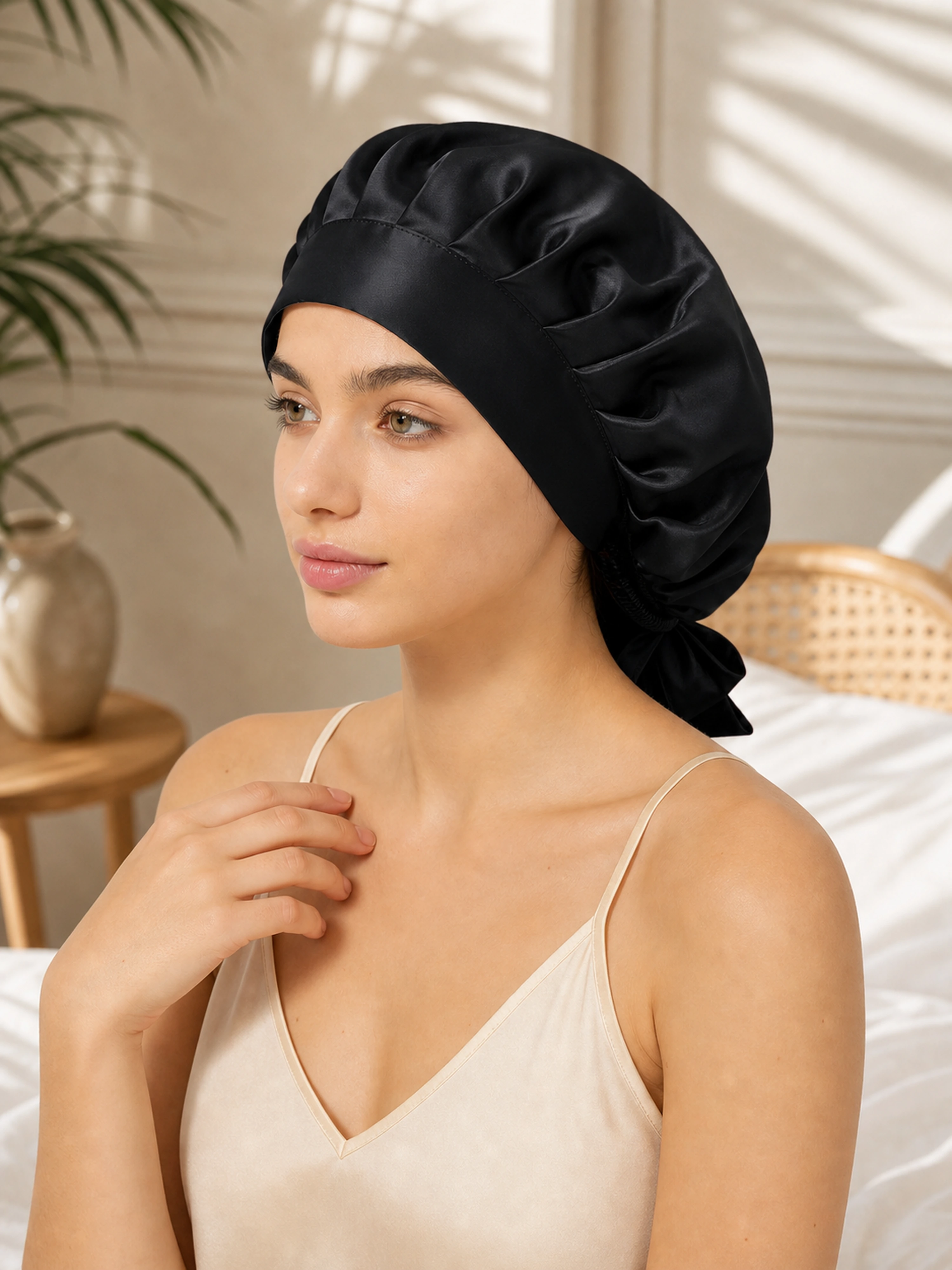 Muriersilk Back-Tie Silk Bonnet - SilkTie — lined interior — premium mulberry silk
