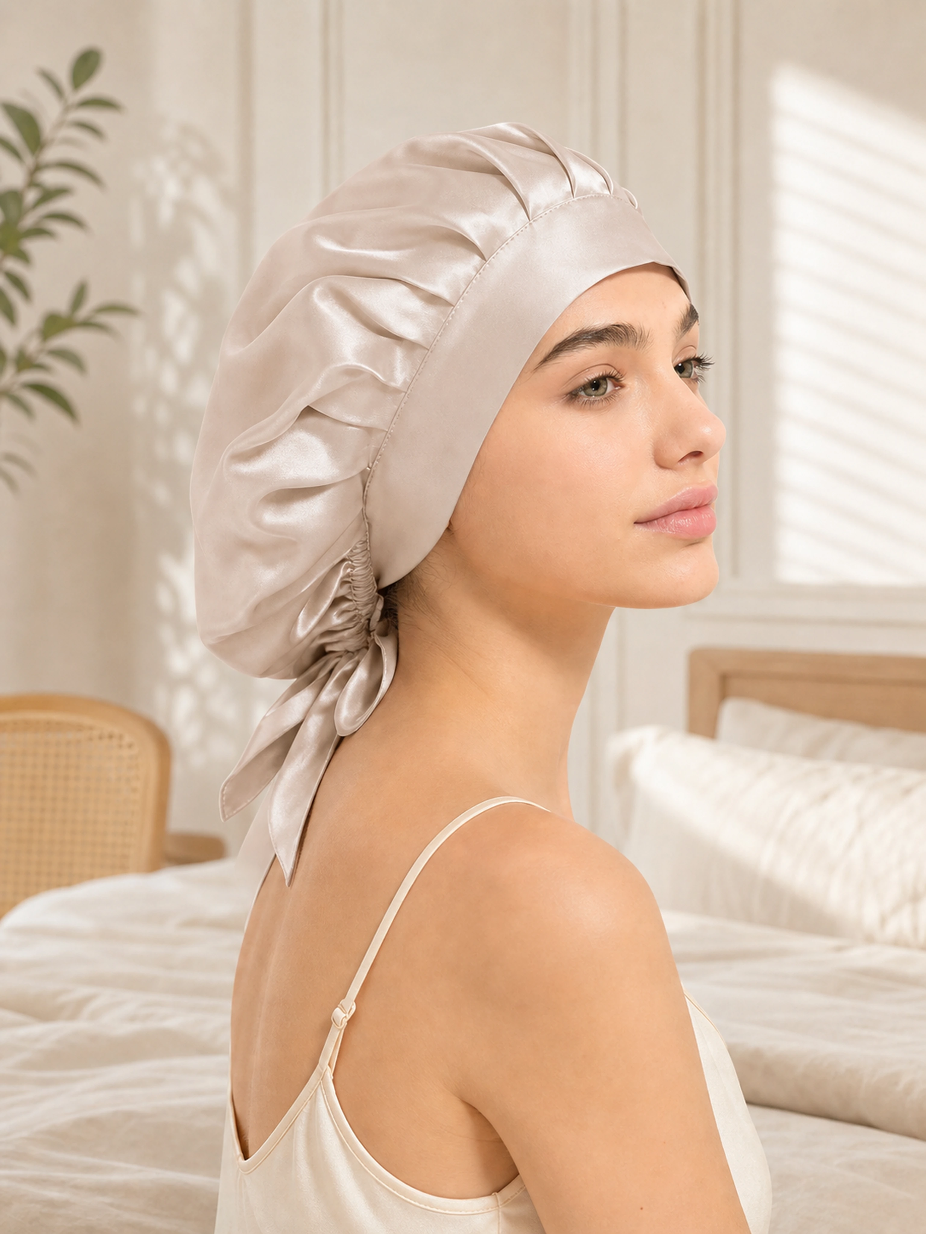 Muriersilk Back-Tie Silk Bonnet - SilkTie — styled view — premium mulberry silk for everyday luxury