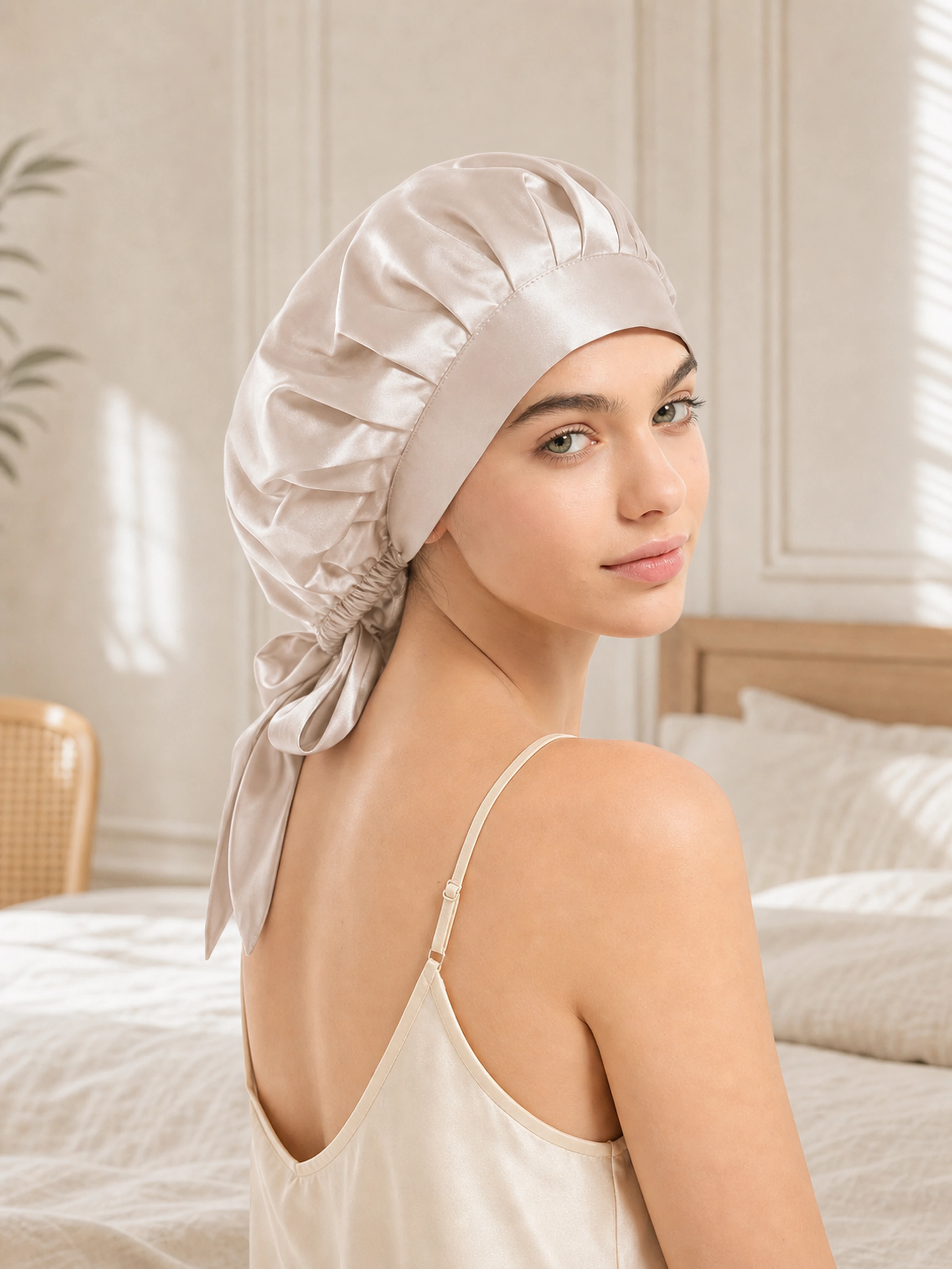 Muriersilk Back-Tie Silk Bonnet - SilkTie — side view — premium mulberry silk for everyday luxury