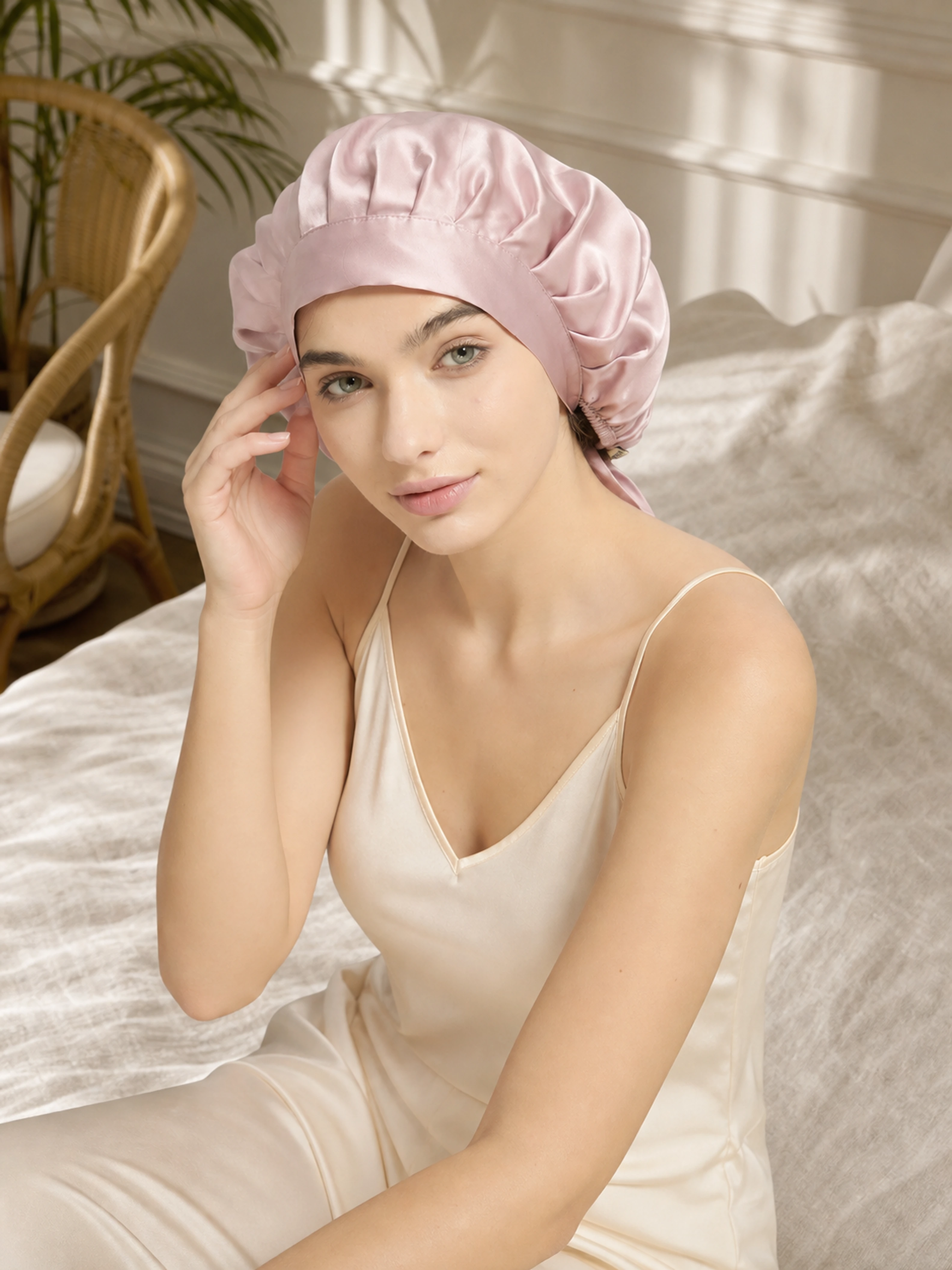 Muriersilk Back-Tie Silk Bonnet - SilkTie — second color shown — premium mulberry silk