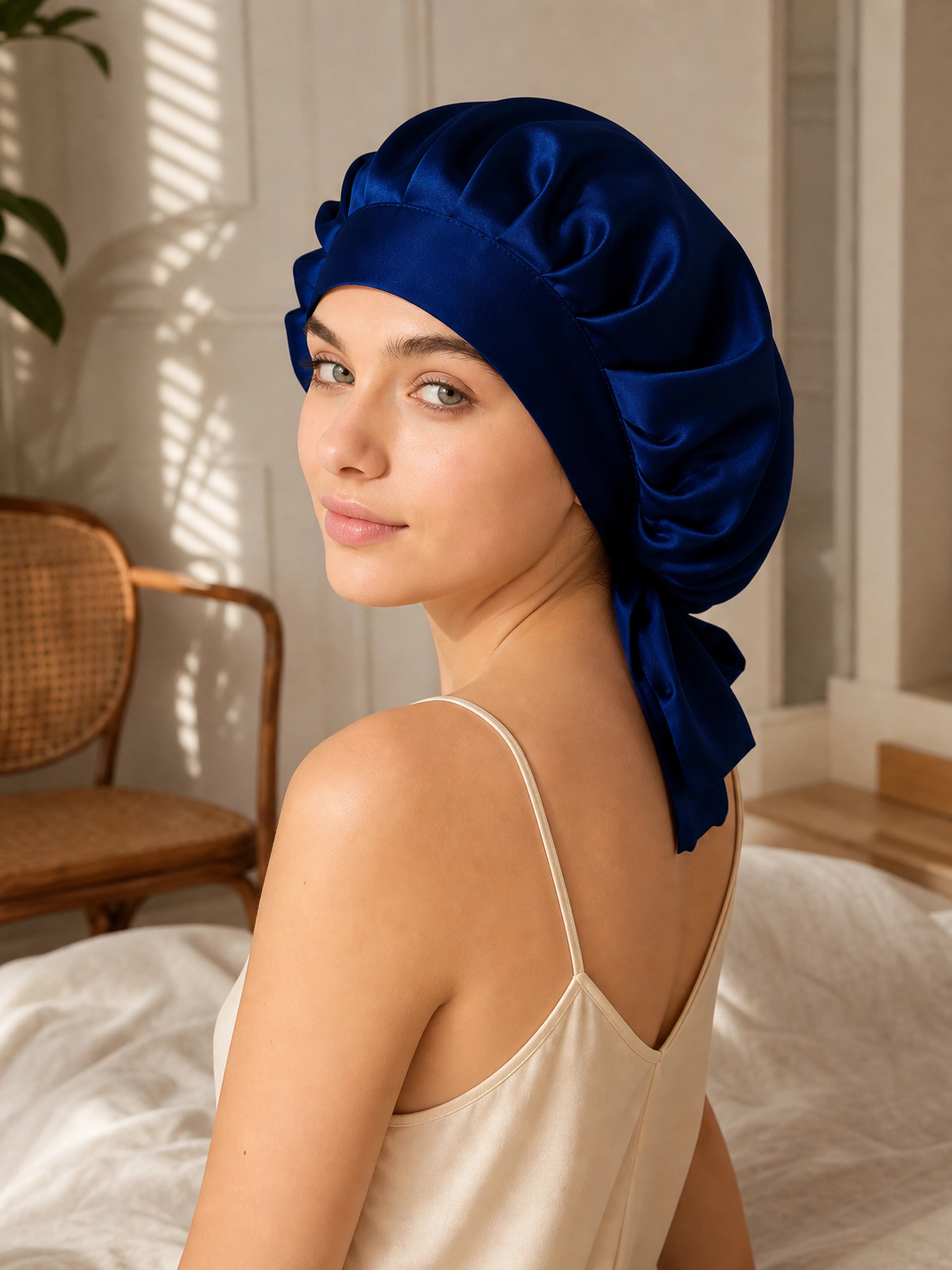 Muriersilk Back-Tie Silk Bonnet - SilkTie — alternate angle — premium mulberry silk
