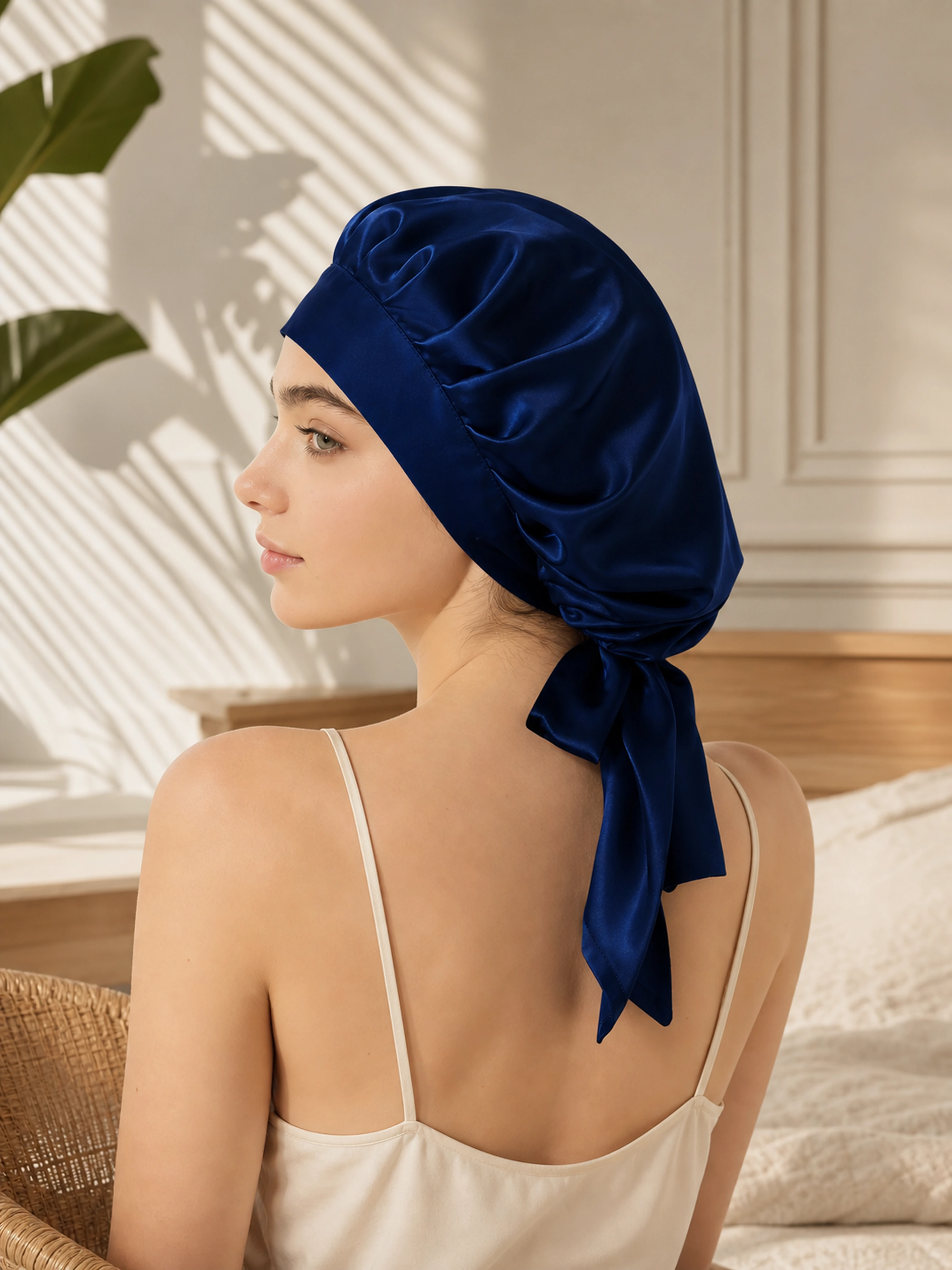 Muriersilk Back-Tie Silk Bonnet - SilkTie — fabric detail — premium mulberry silk