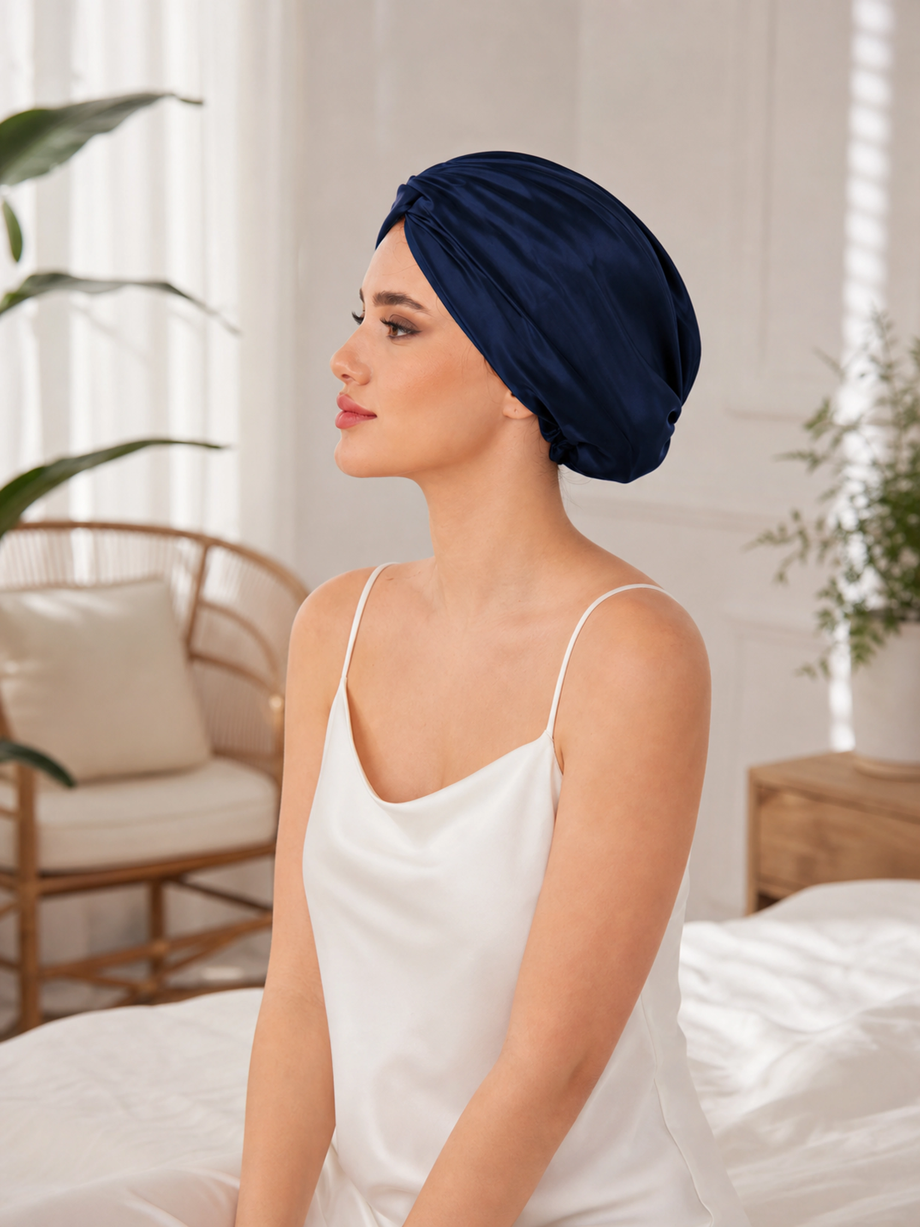 Muriersilk Reversible Silk Turban - DuoTwist — neckline detail — premium mulberry silk