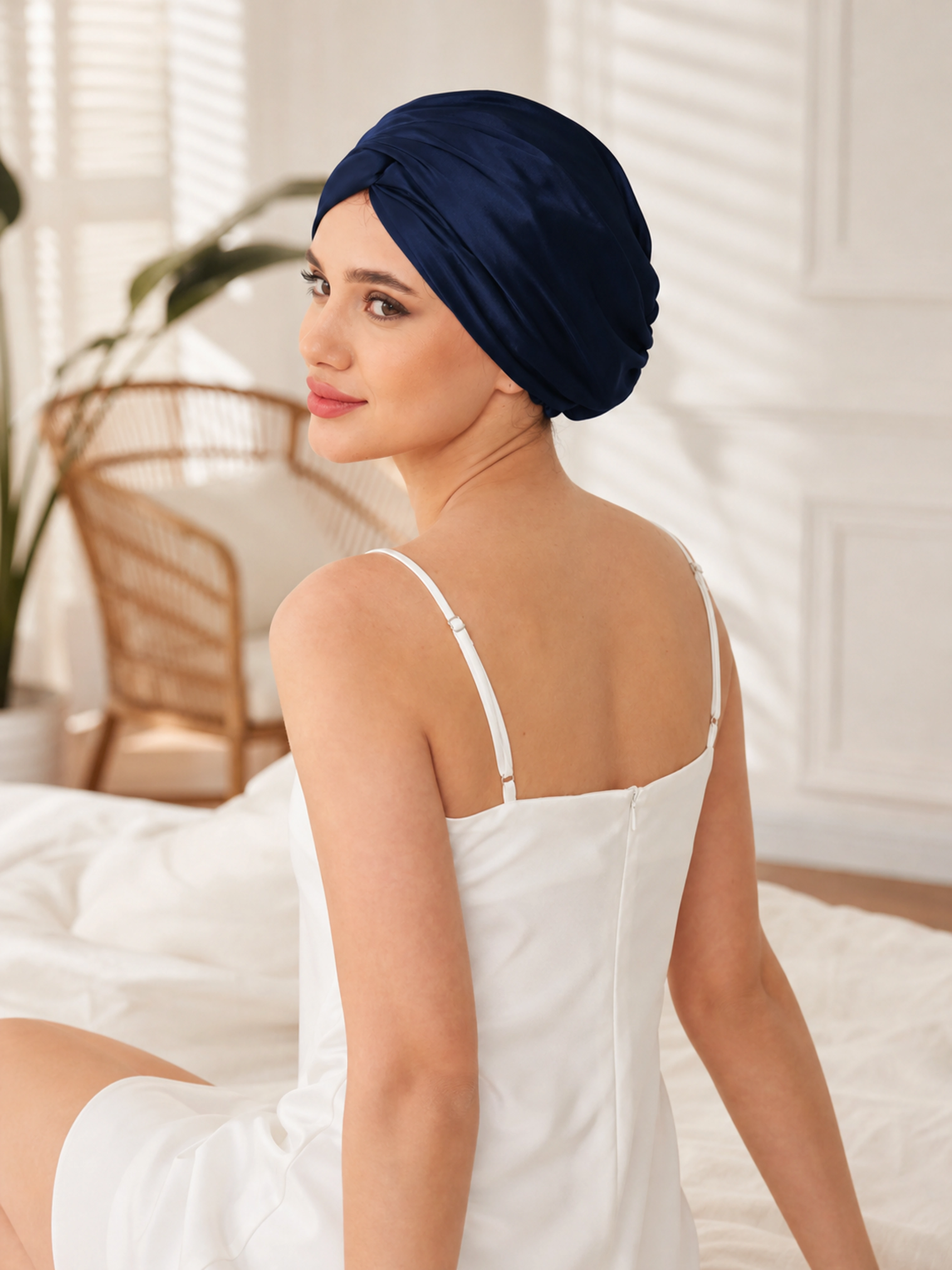 Muriersilk Reversible Silk Turban - DuoTwist — lifestyle product shot — premium mulberry silk