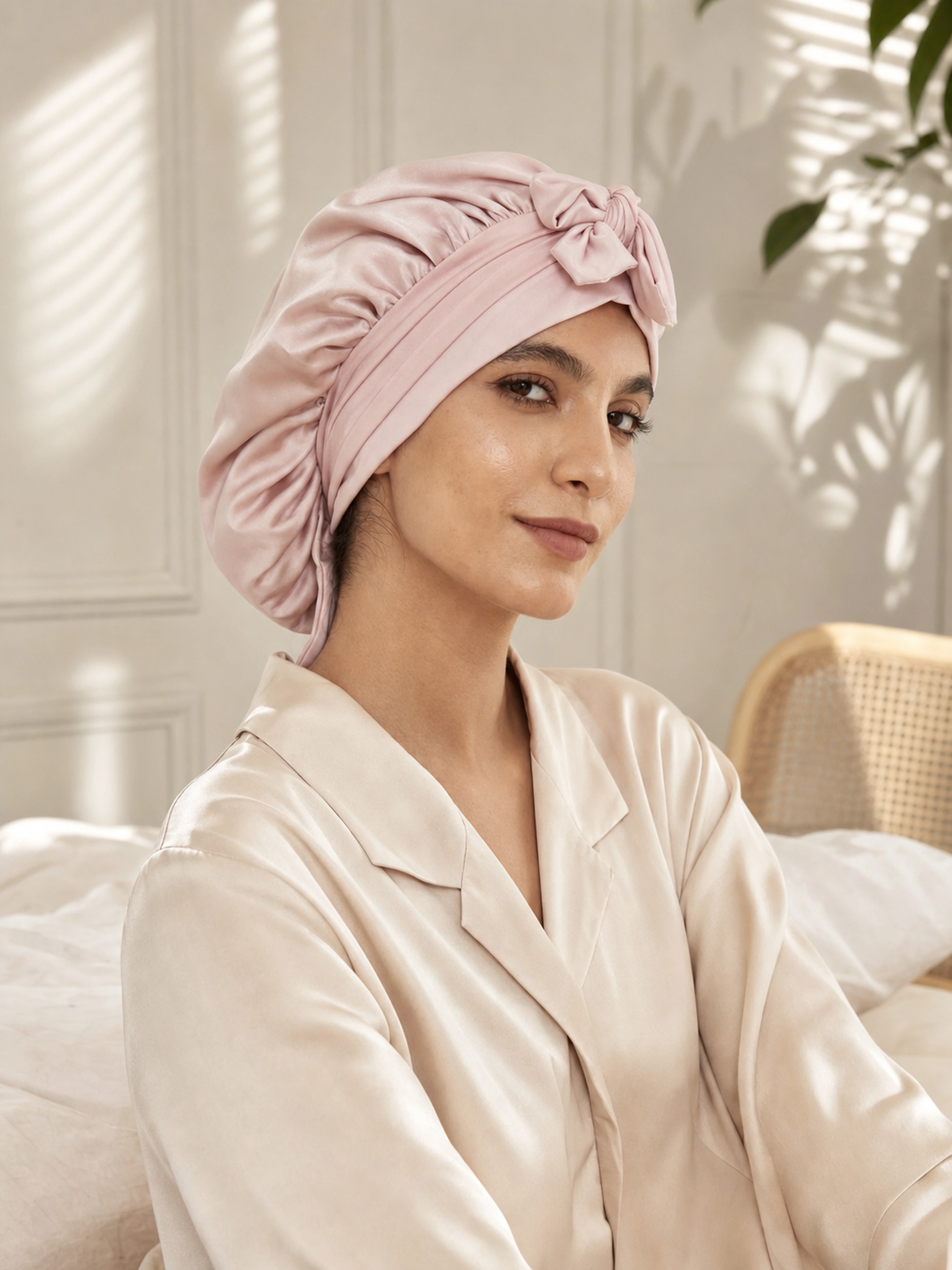 Muriersilk Long-Tie Silk Bonnet - BowTie — front view — premium mulberry silk for everyday luxury