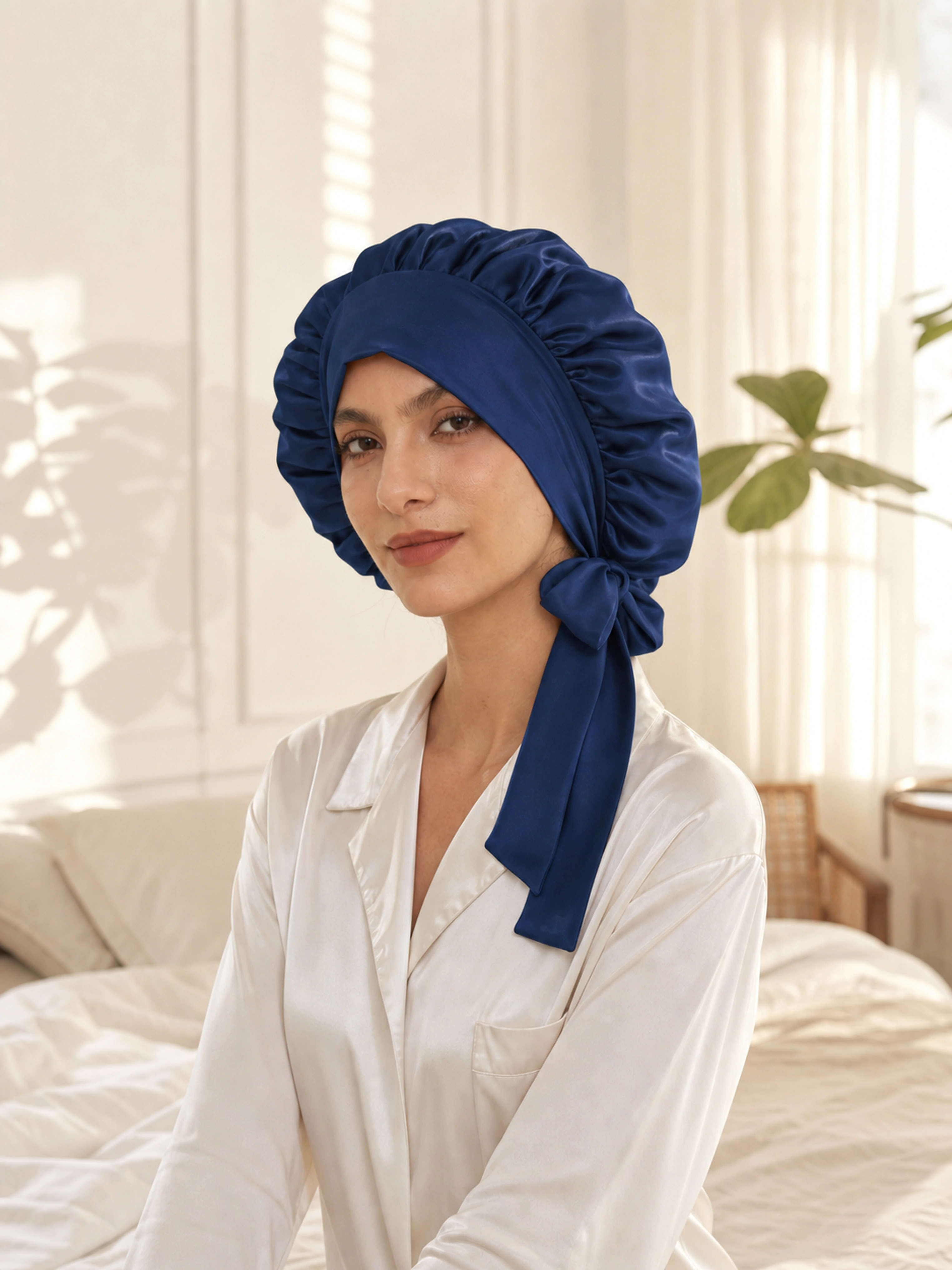 Muriersilk Long-Tie Silk Bonnet - BowTie — back view — premium mulberry silk for everyday luxury