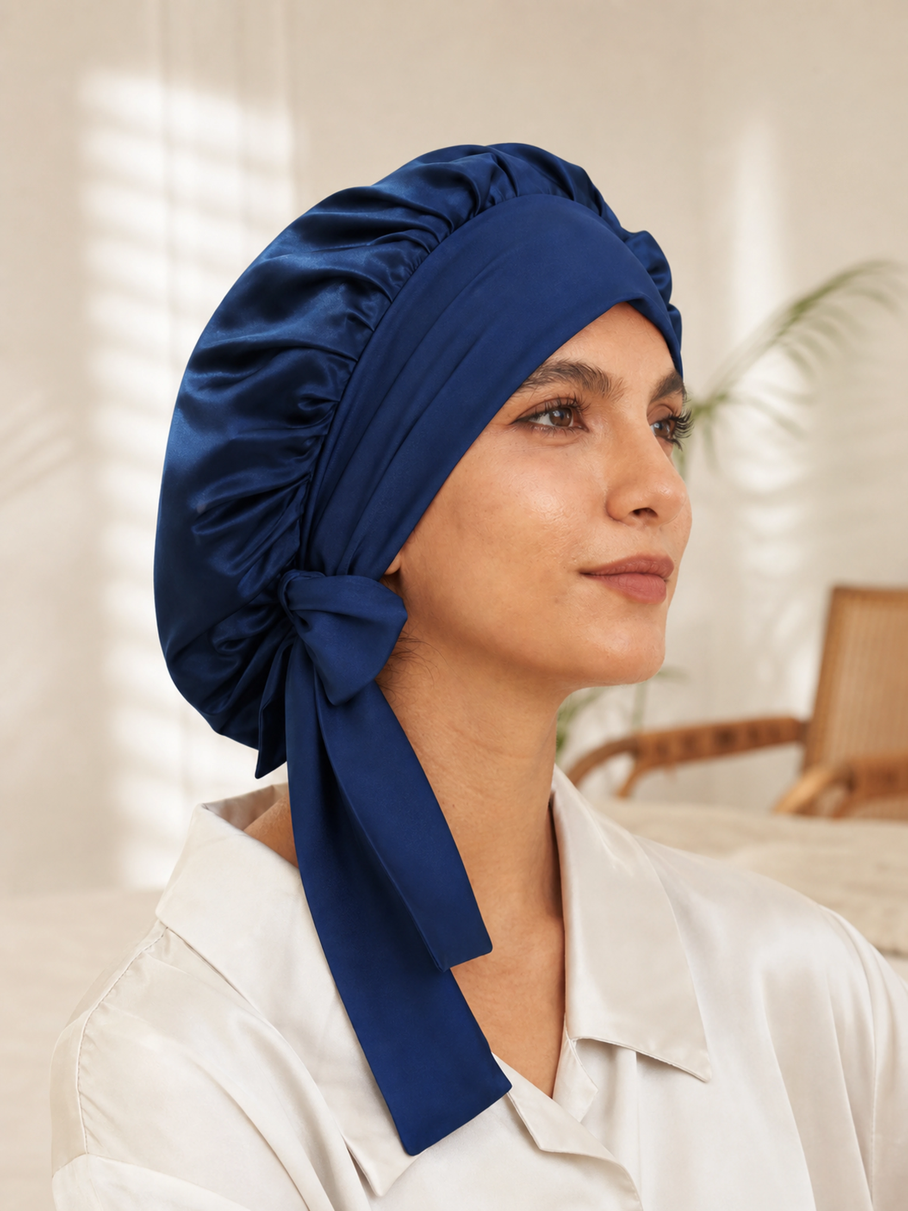 Muriersilk Long-Tie Silk Bonnet - BowTie — second color shown — premium mulberry silk