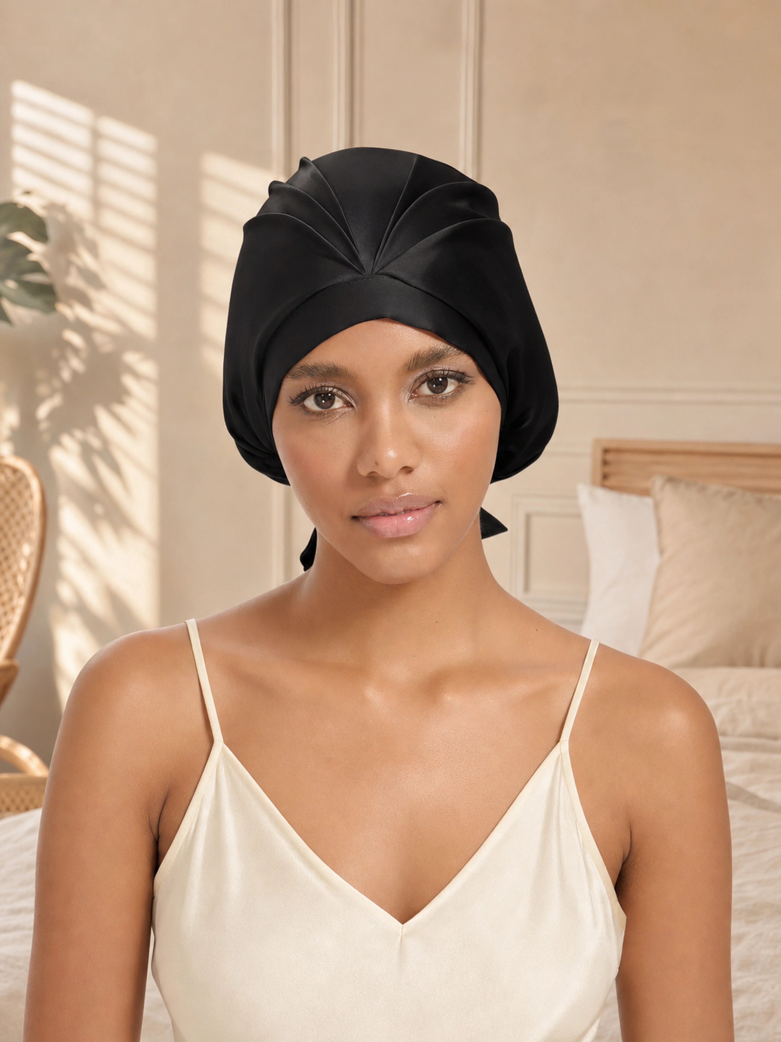 Muriersilk Tie-Back Silk Turban - KnotTie — neckline detail — premium mulberry silk