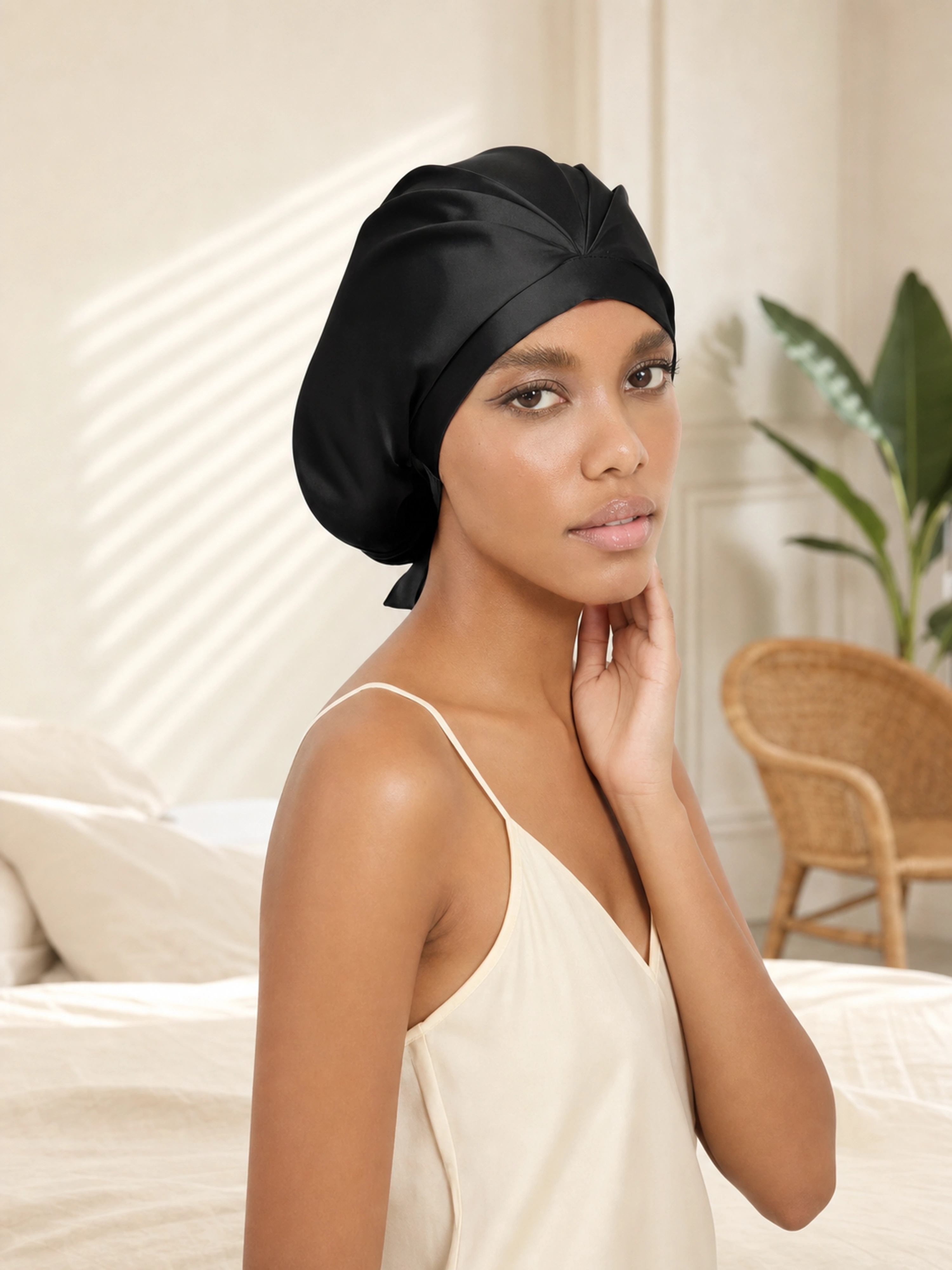 Muriersilk Tie-Back Silk Turban - KnotTie — second color shown — premium mulberry silk