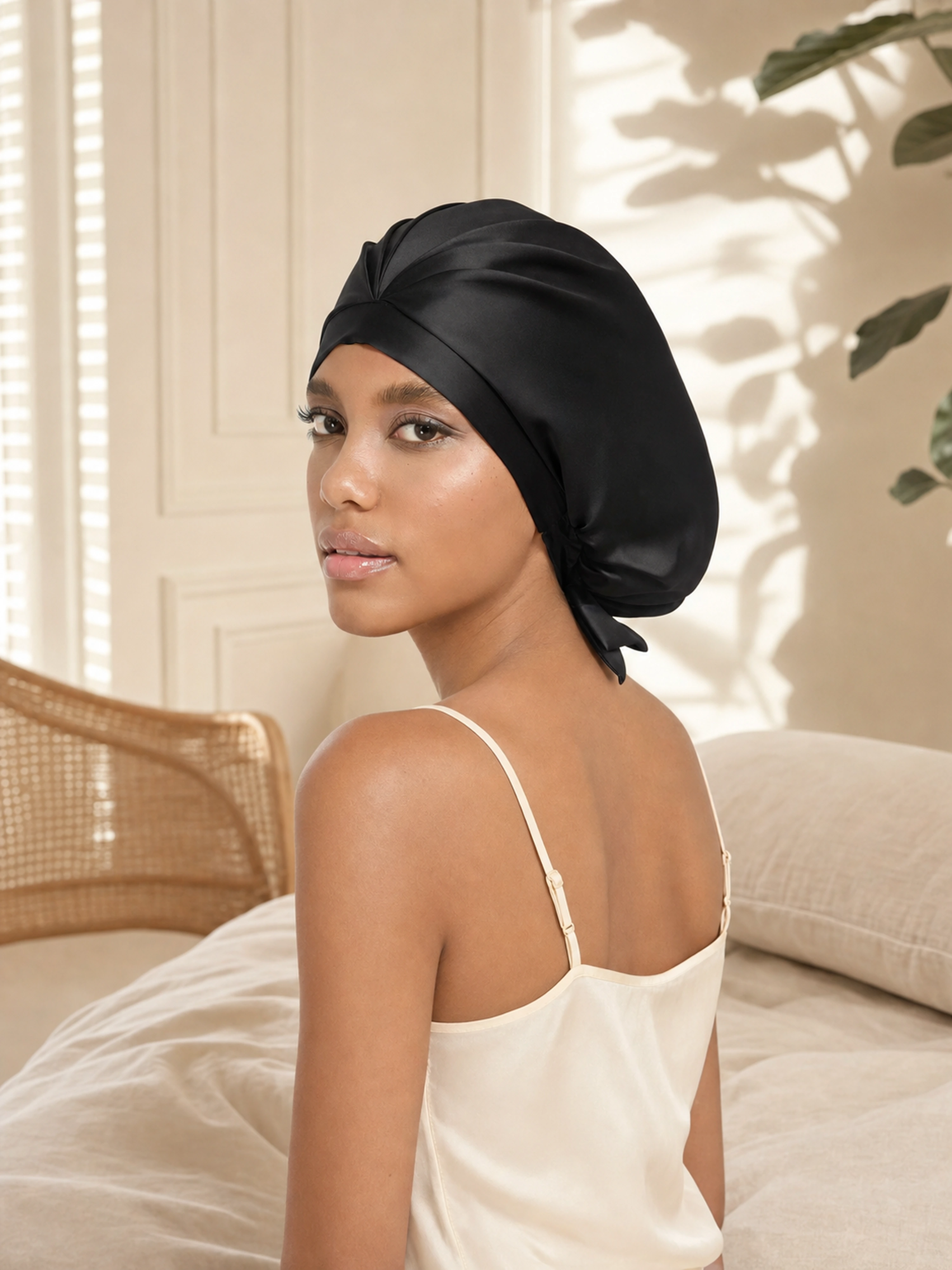 Muriersilk Tie-Back Silk Turban - KnotTie — fabric detail — premium mulberry silk