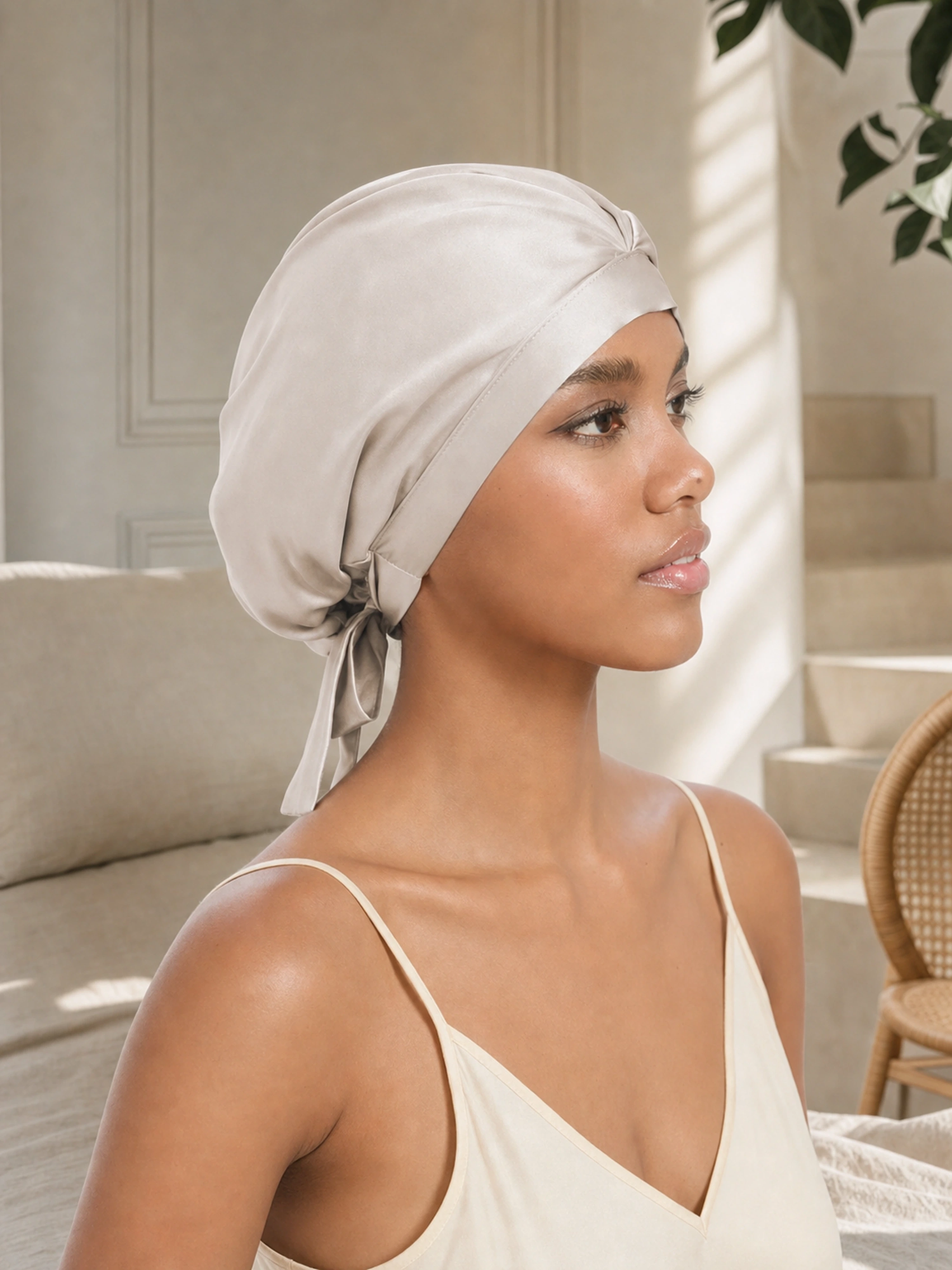 Muriersilk Tie-Back Silk Turban - KnotTie — detail close-up — premium mulberry silk