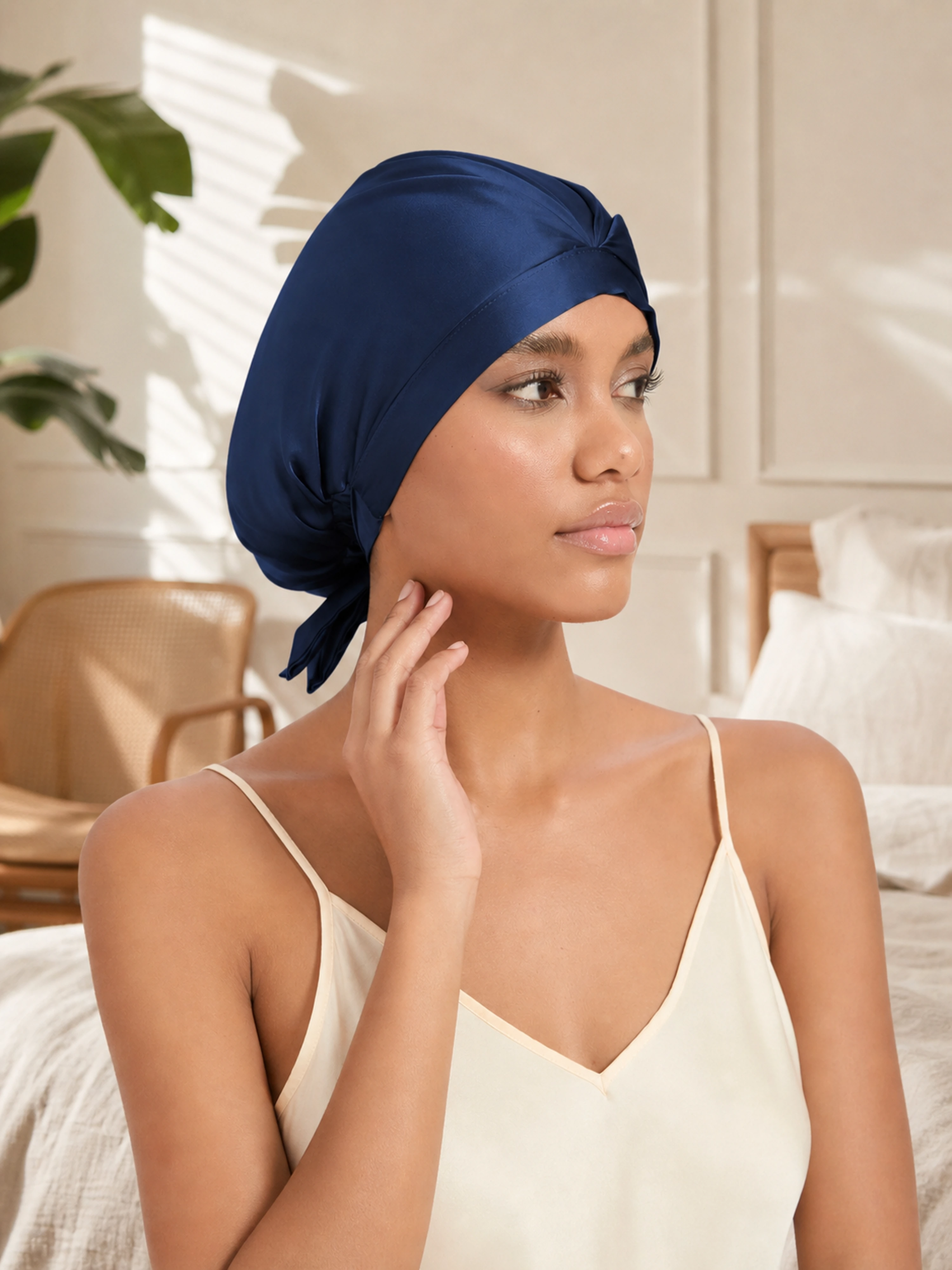 Muriersilk Tie-Back Silk Turban - KnotTie — detail close-up — premium mulberry silk