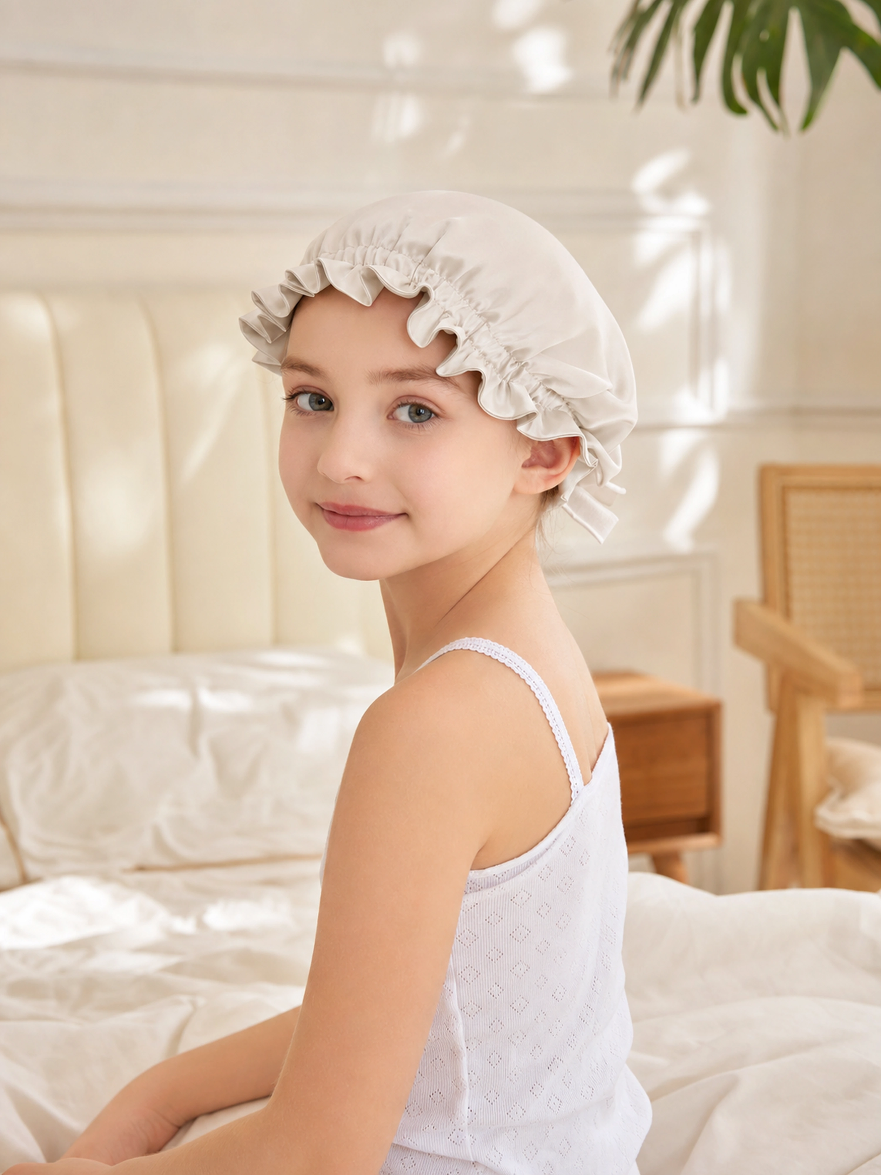 Muriersilk Reversible Floral-Print Silk Sleep Cap - KidDuo — back view — premium mulberry silk