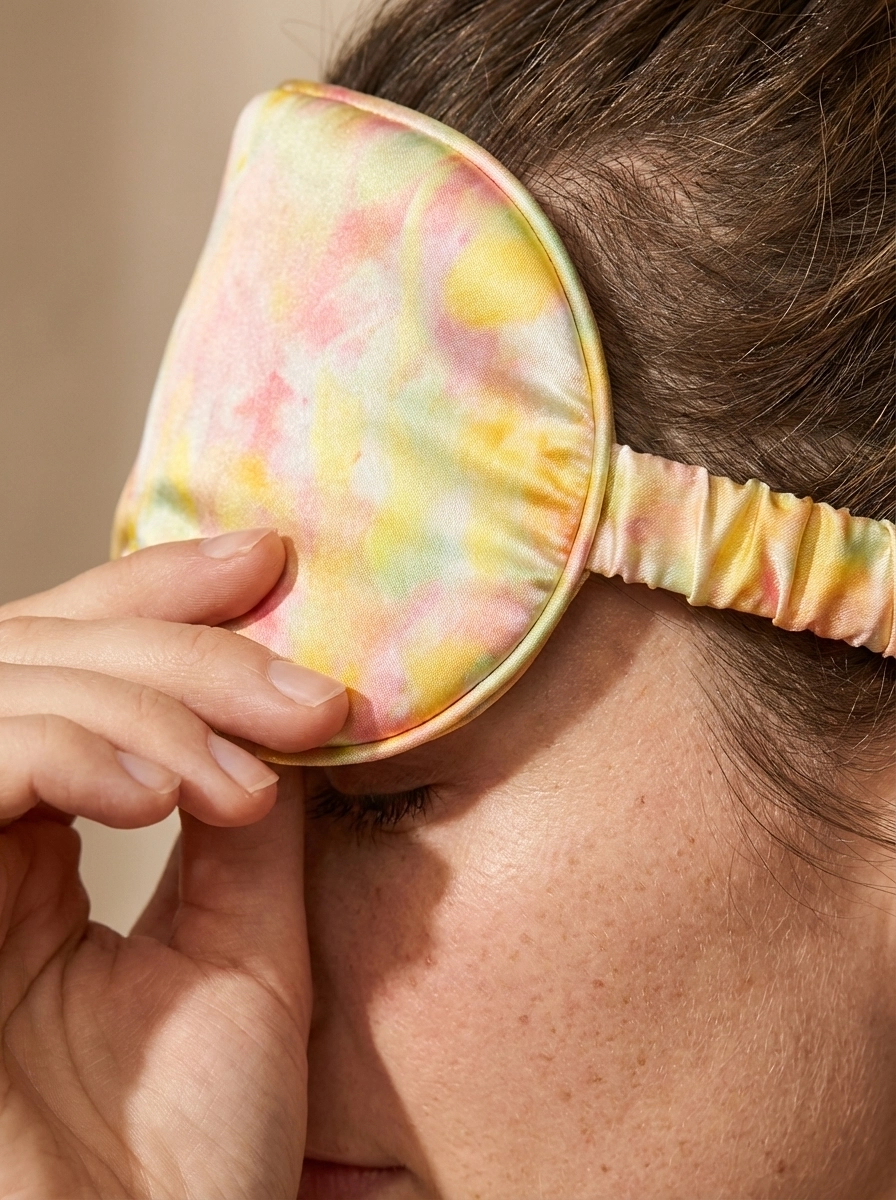 "Morning Mist" Silk Eye Mask & Scrunchie Set - Peach/Pastel