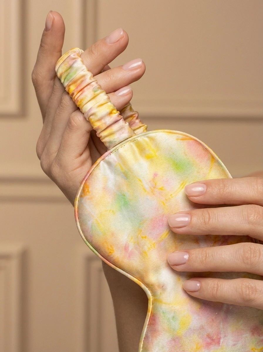 "Morning Mist" Silk Eye Mask & Scrunchie Set - Peach/Pastel