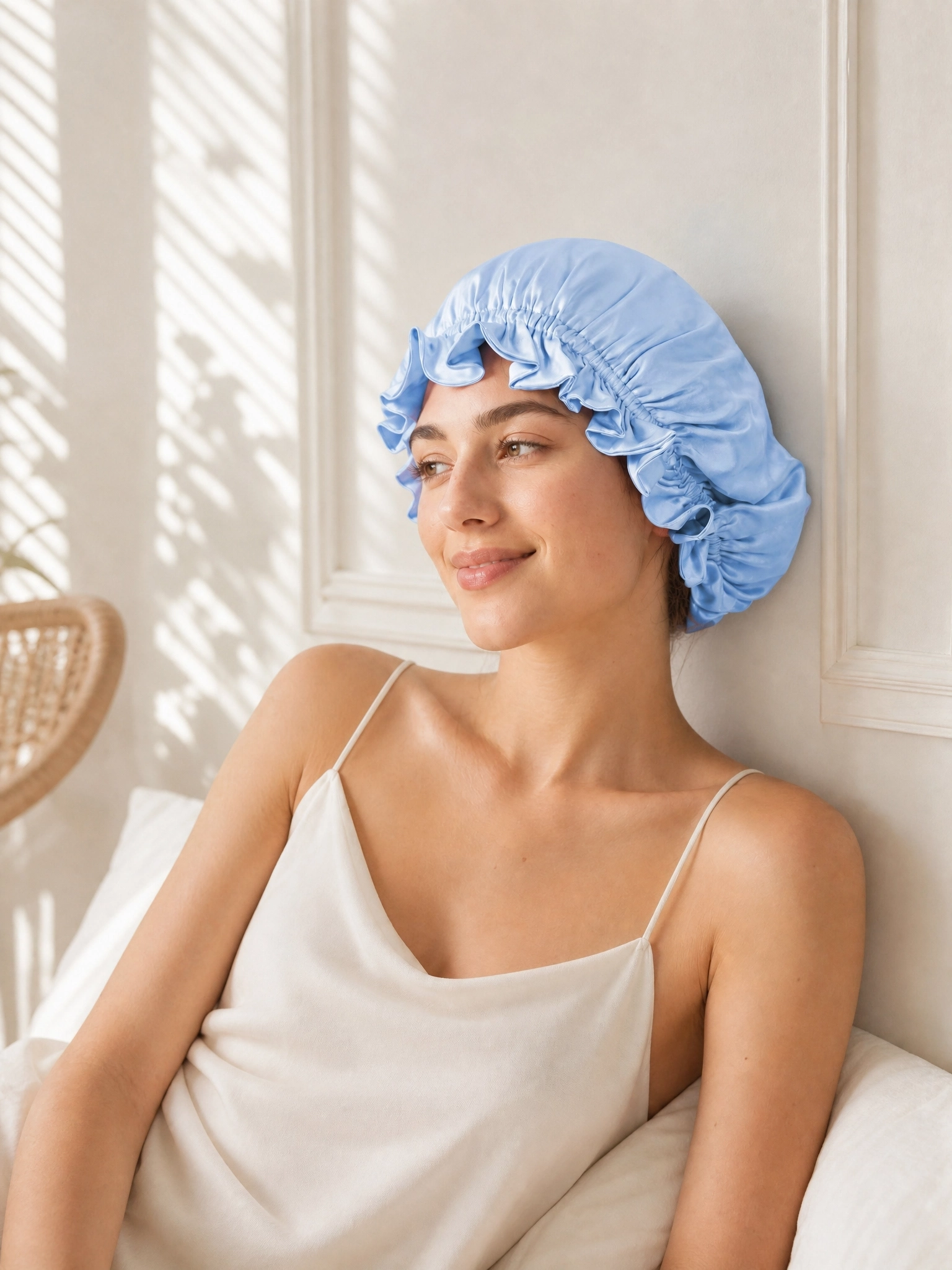 Muriersilk Ruffled Reversible Silk Bonnet - SilkRuffle — gift-ready packaging — premium mulberry silk