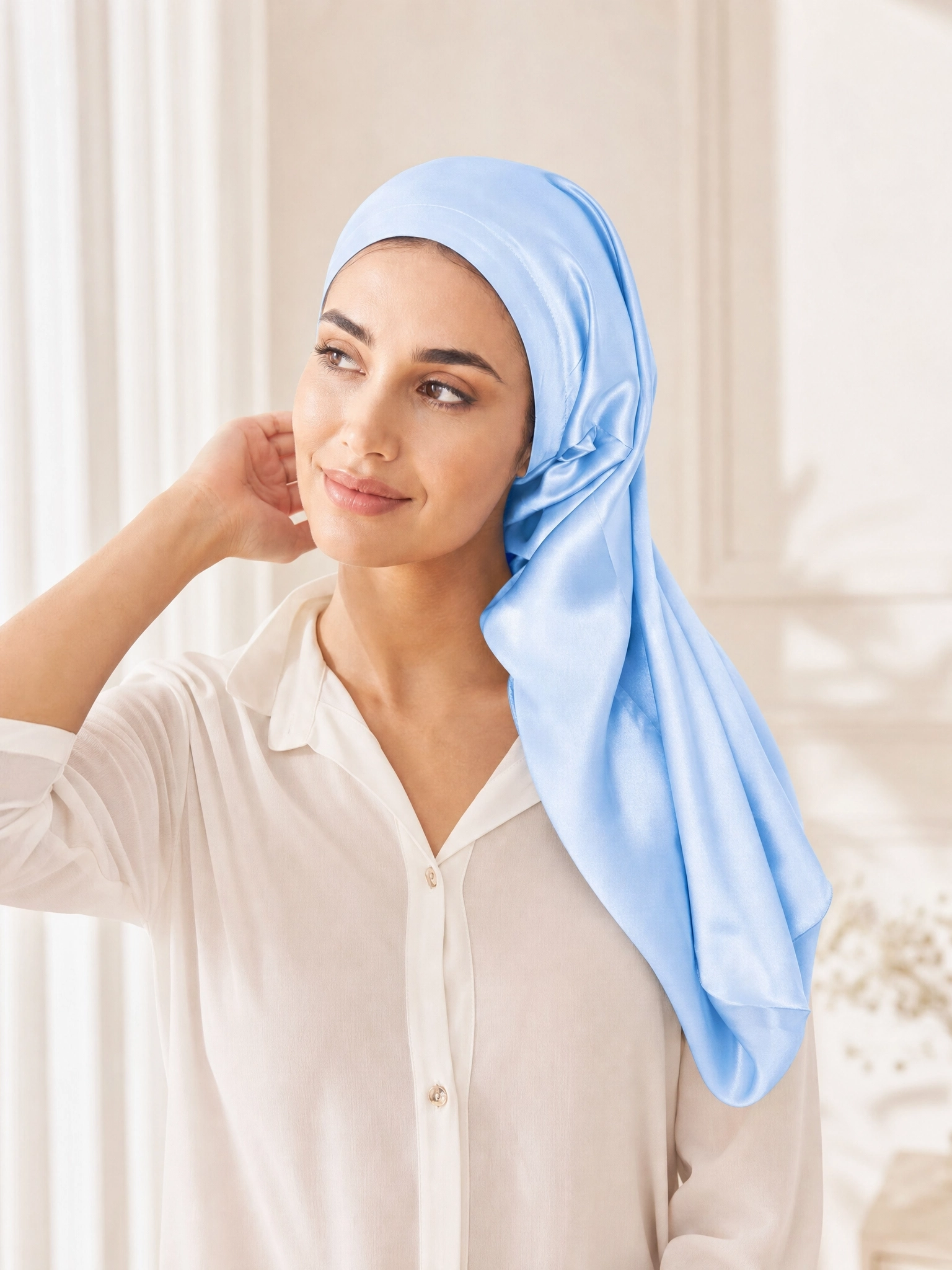 Long Half-Elastic Back Silk Bonnet - 'ForeFree'