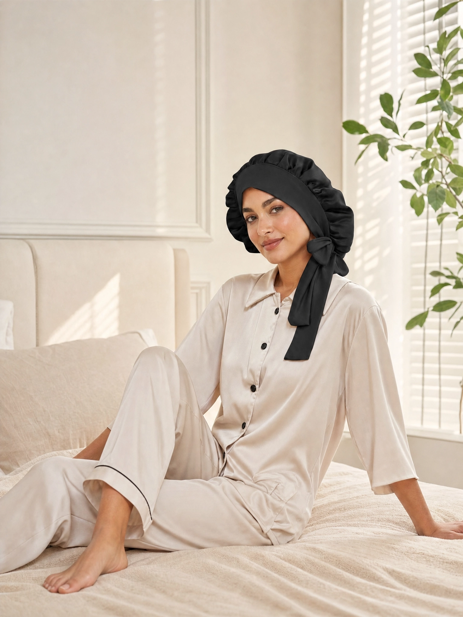 Long-Tie Silk Bonnet - 'BowTie'