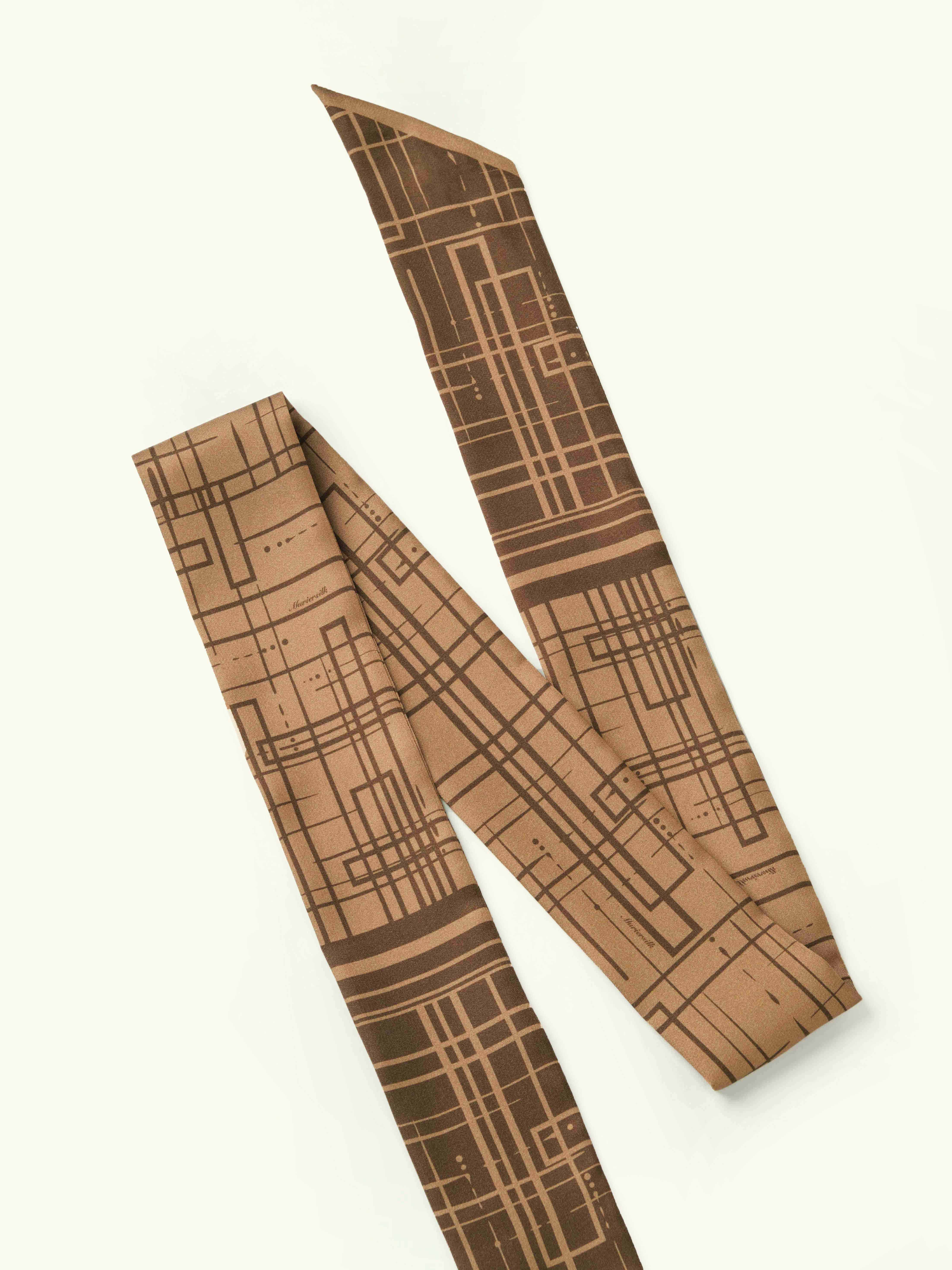 MSST16005M07TB Tan Brown silk twill skinny scarf